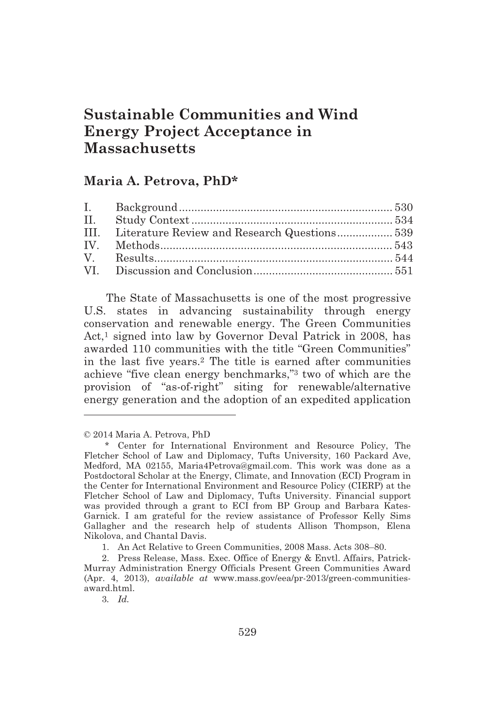 Sustainable Communities and Wind Energy Project Acceptance in Massachusetts