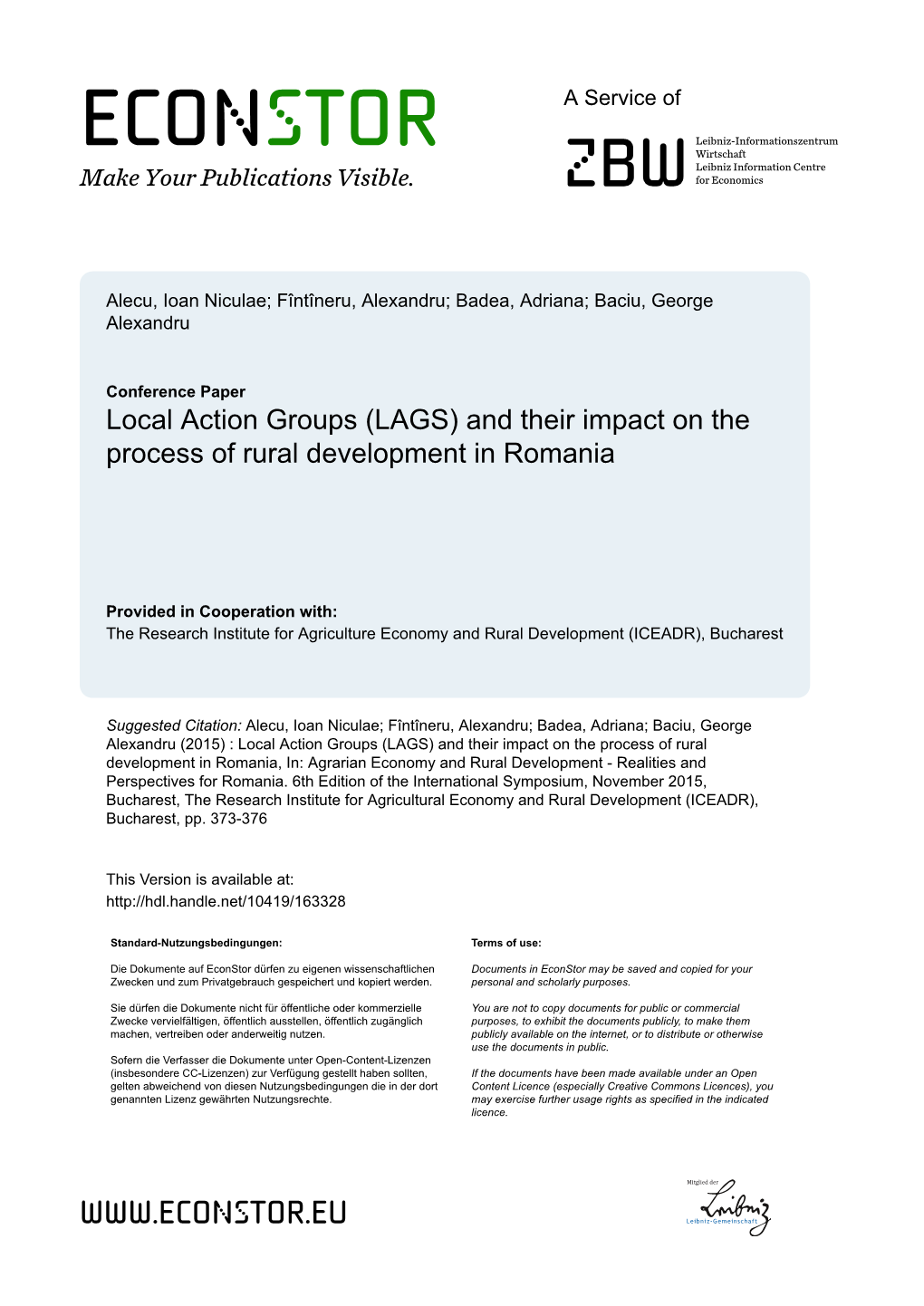 Local Action Groups (LAGS) and Their Impact on the Process of Rural Development in Romania