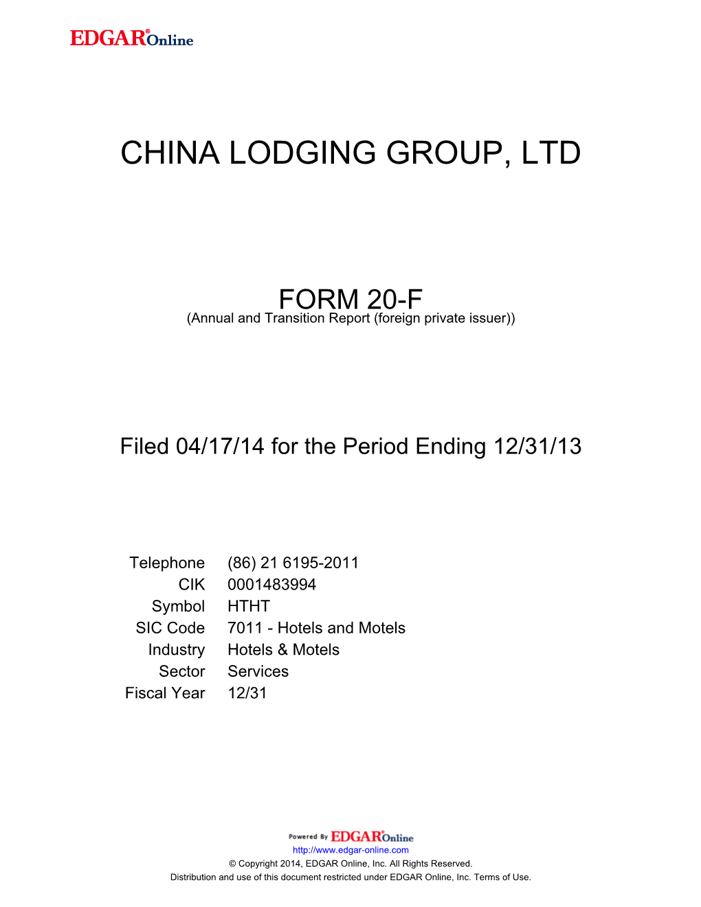 China Lodging Group, Ltd