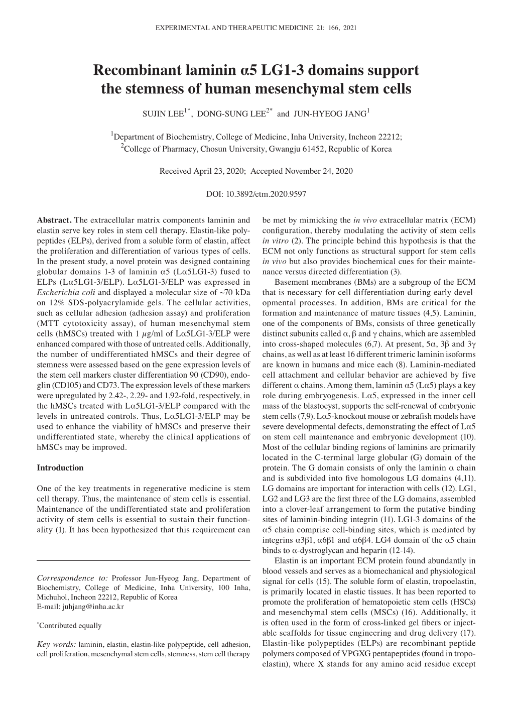 Recombinant Laminin Α5 LG1-3 Domains Support the Stemness of Human Mesenchymal Stem Cells