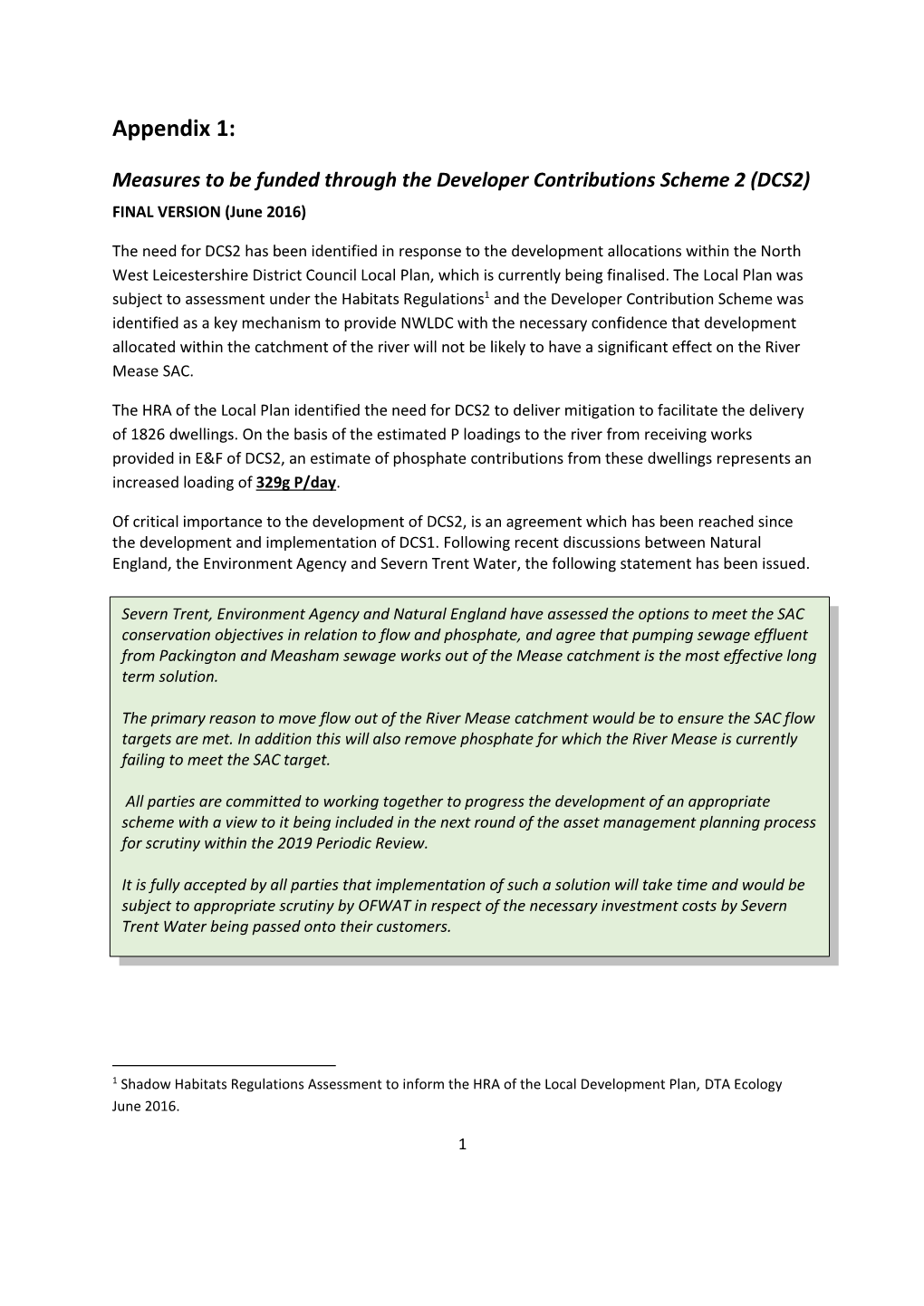 River Mease SAC Developer Contribution Scheme 2 Appendix