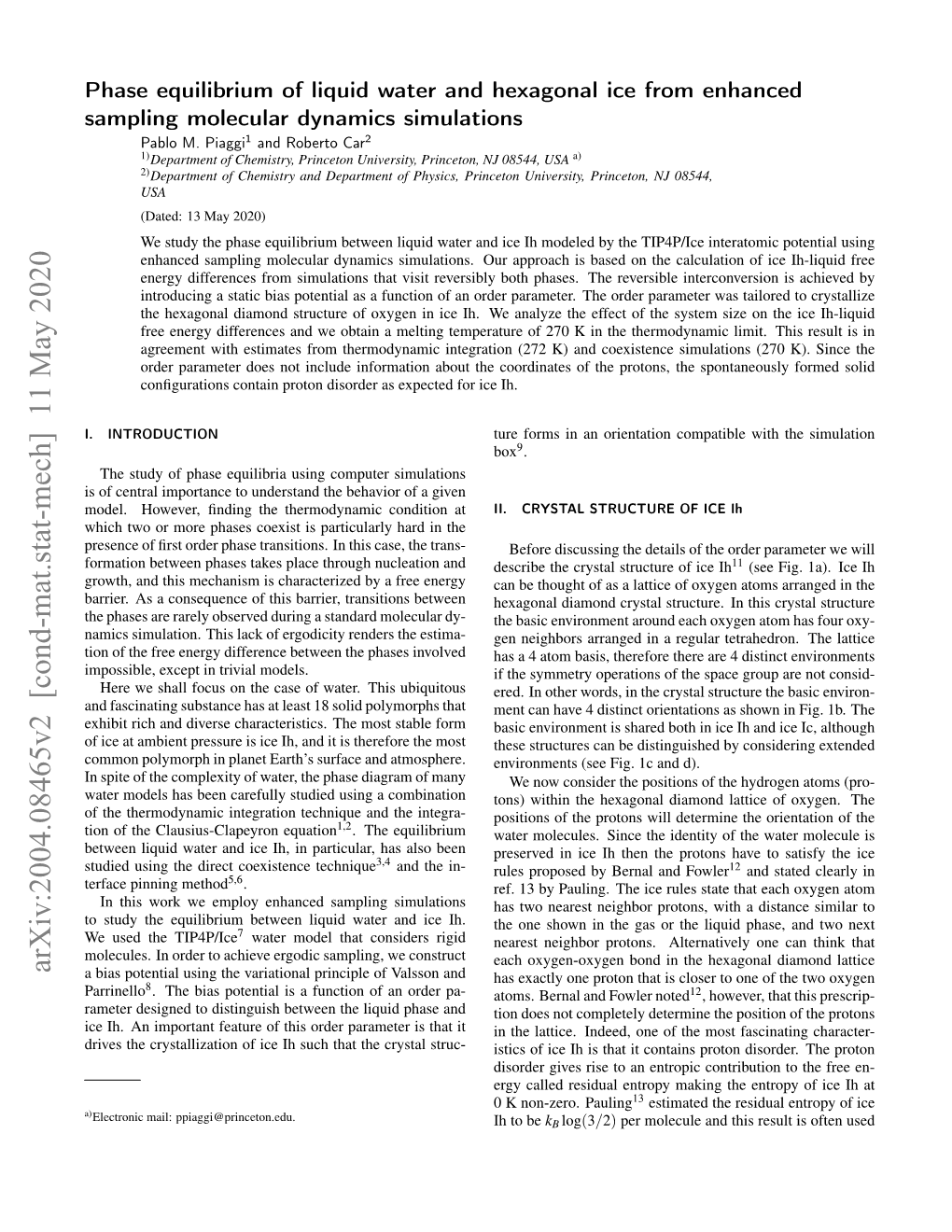 Arxiv:2004.08465V2 [Cond-Mat.Stat-Mech] 11 May 2020