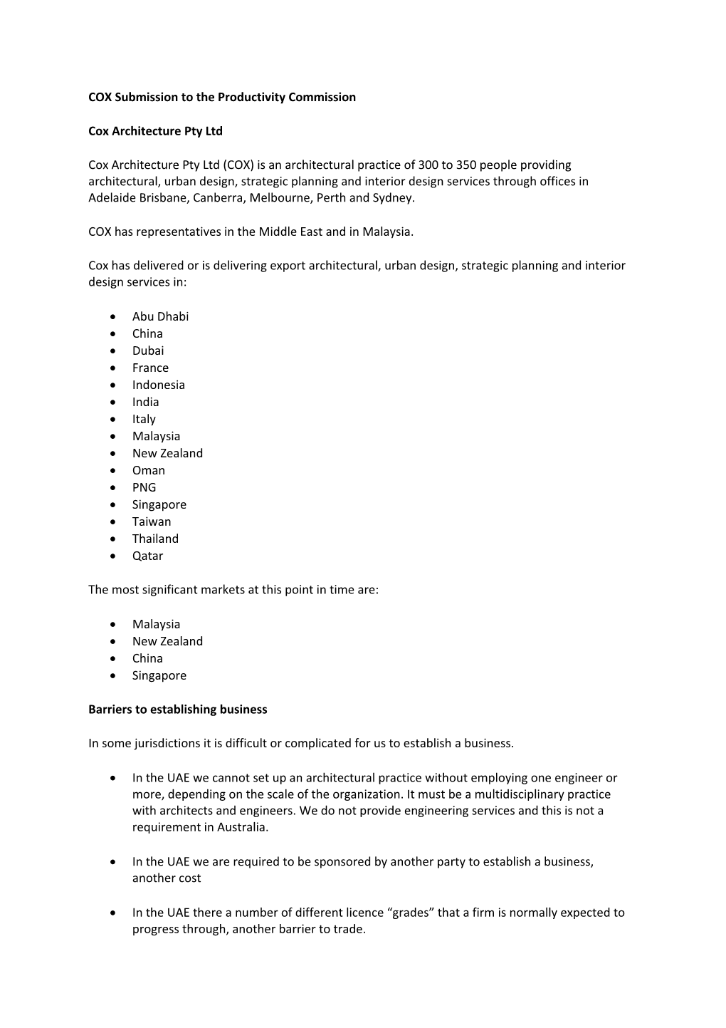 Submission 2 - Cox Architecture Pty Ltd - Services Exports - Commissioned Study