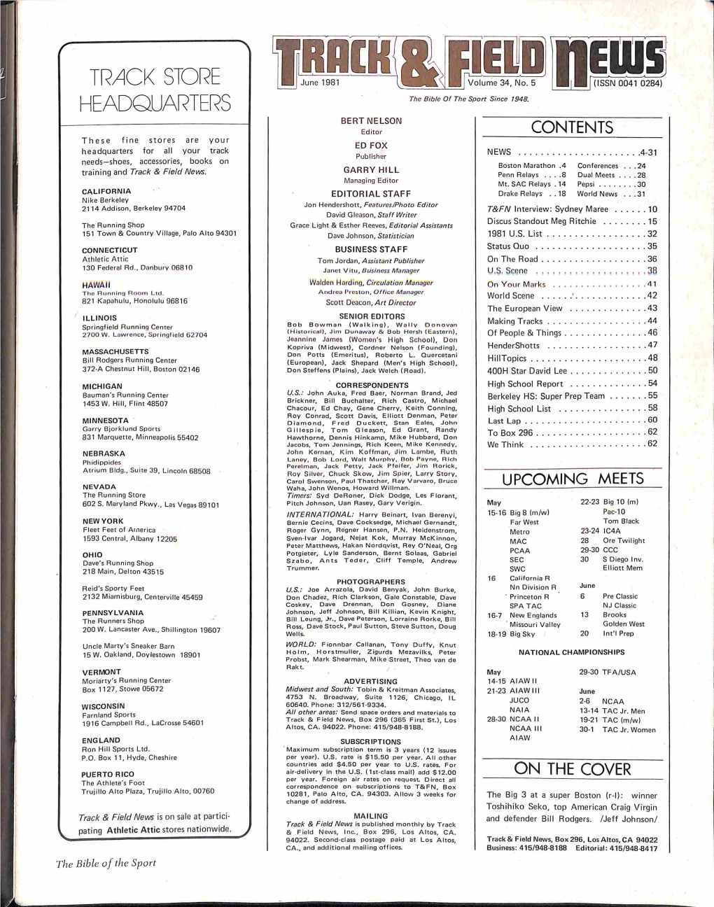 Track & Field News June 1981 Table of Contents
