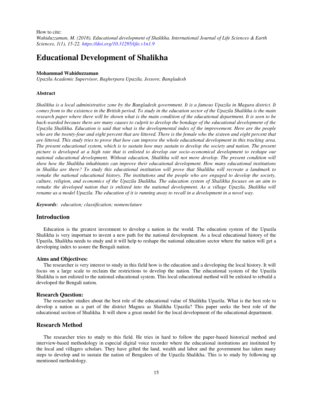 Educational Development of Shalikha