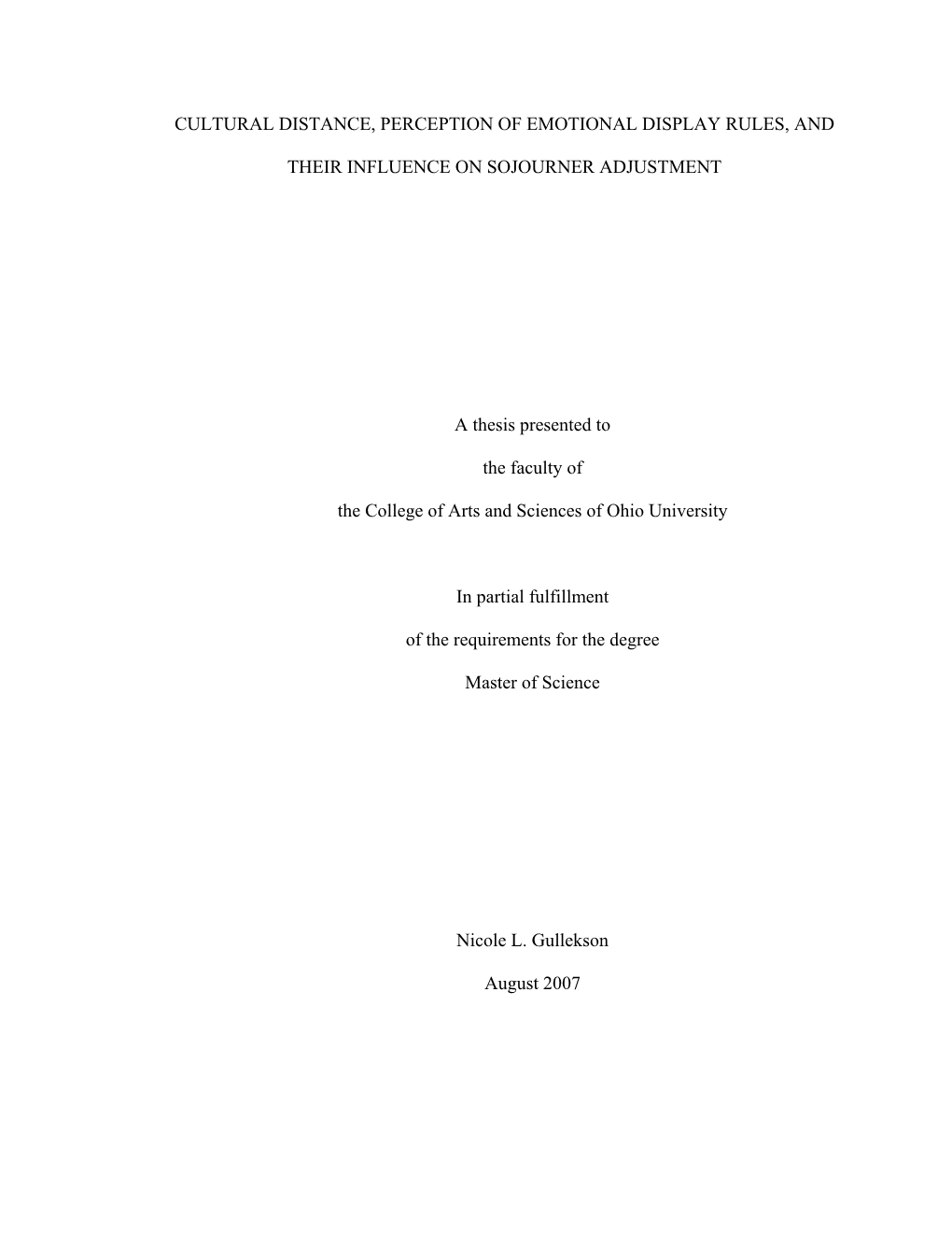 Cultural Distance, Perception of Emotional Display Rules, And