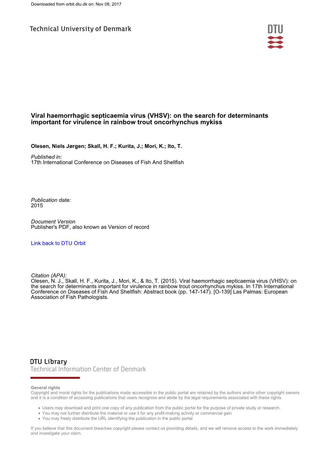 Viral Haemorrhagic Septicaemia Virus (VHSV): on the Search for Determinants Important for Virulence in Rainbow Trout Oncorhynchus Mykiss