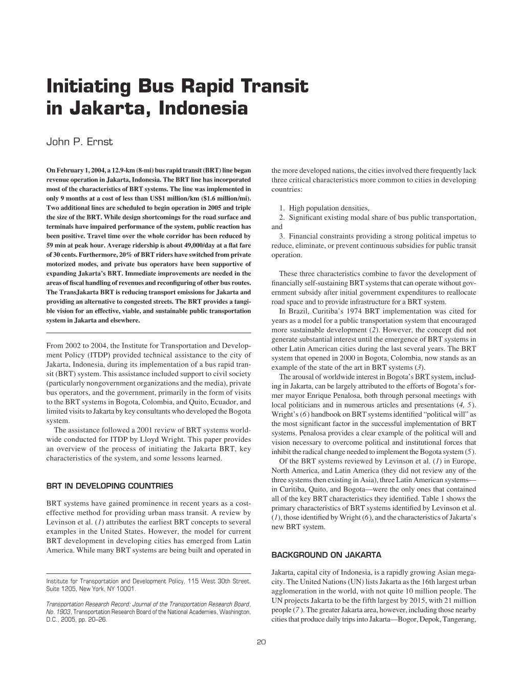 Initiating Bus Rapid Transit in Jakarta, Indonesia