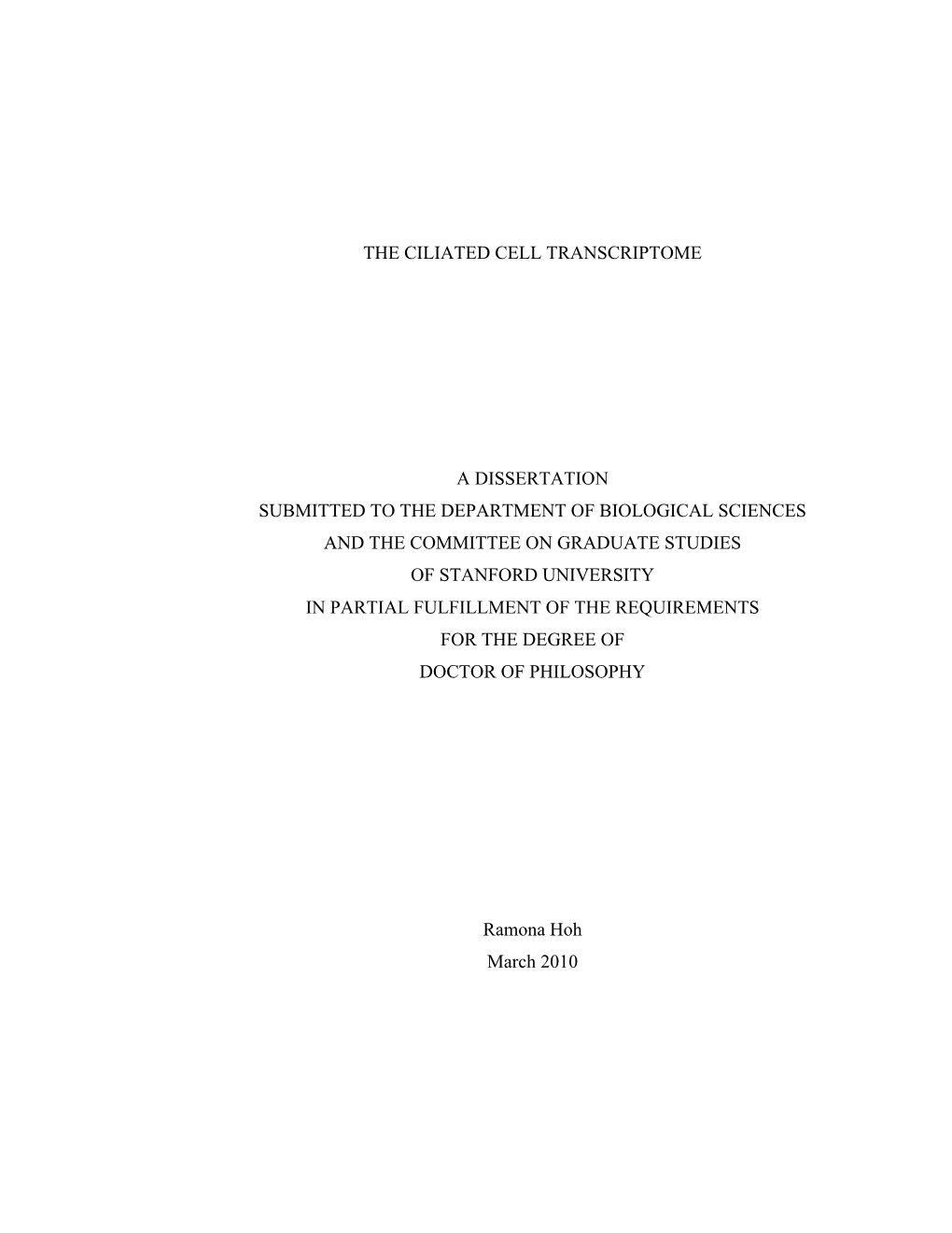 The Ciliated Cell Transcriptome A