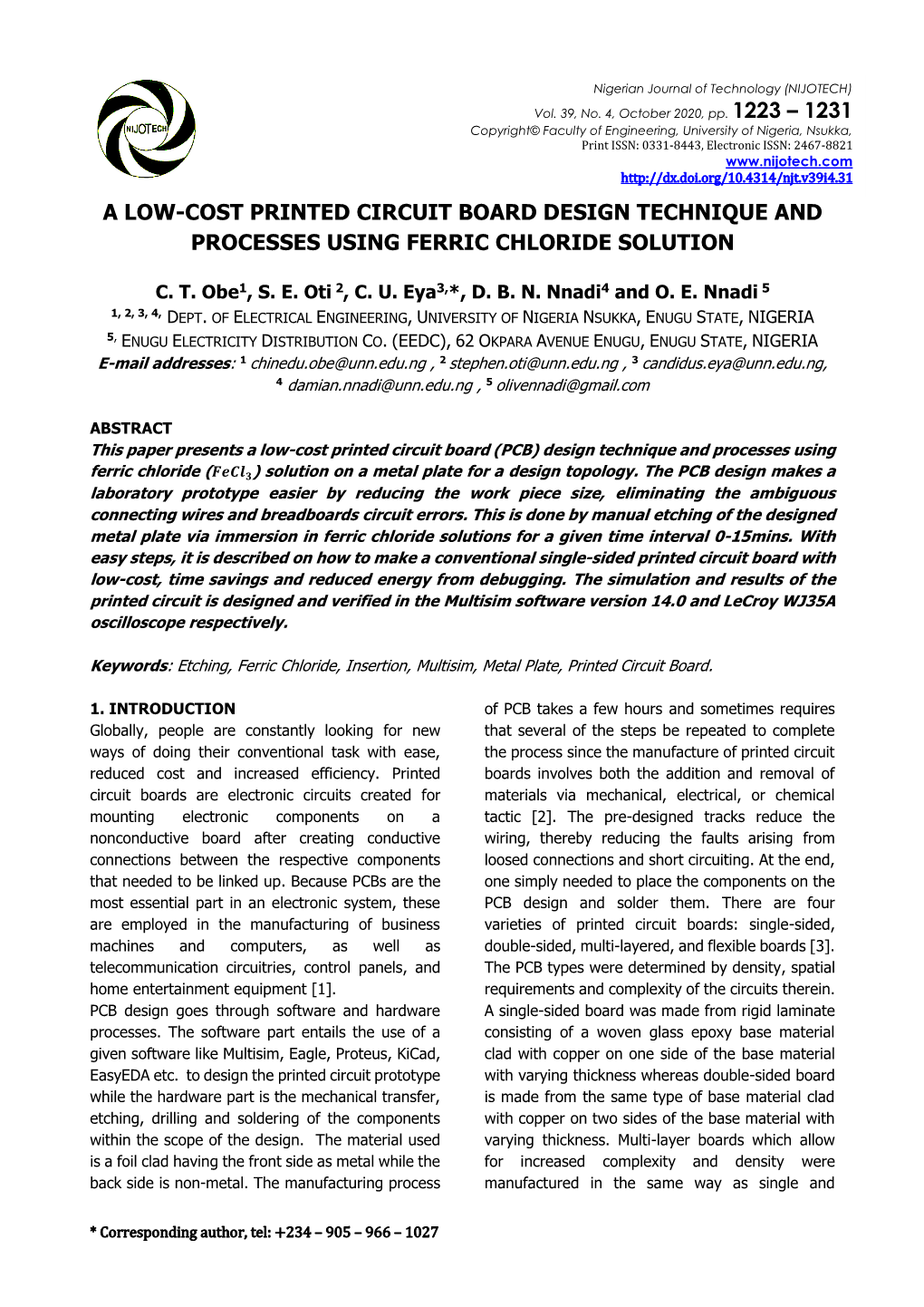 A Low-Cost Printed Circuit Board Design Technique and Processes Using Ferric Chloride Solution