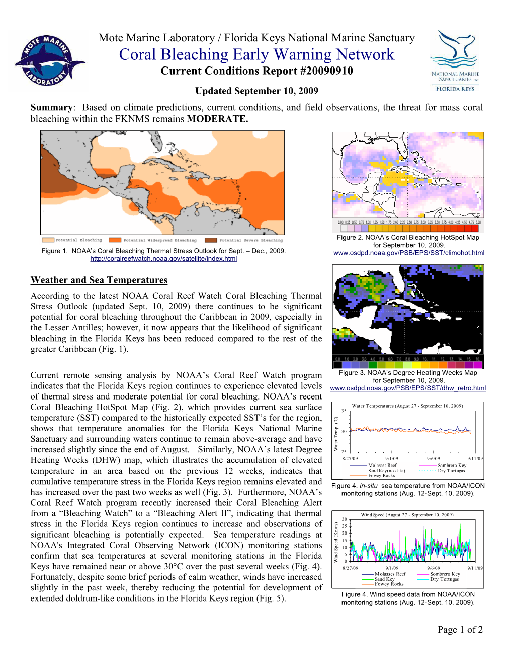 Coral Bleaching Early Warning Network Current Conditions Report #20090910