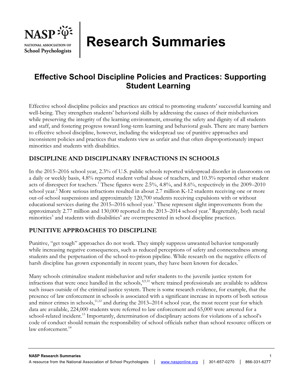 Effective School Discipline Policies and Practices: Supporting Student Learning