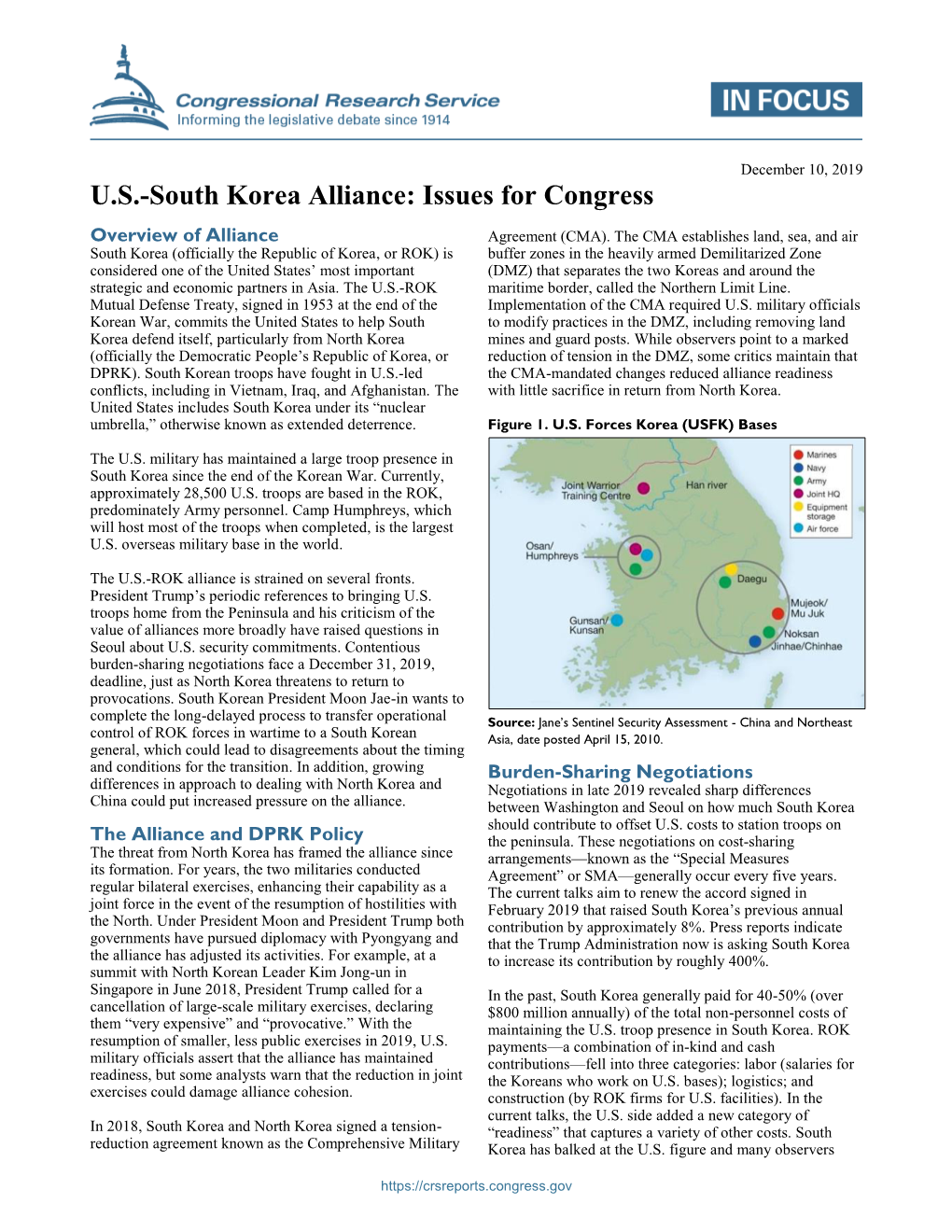 U.S.-South Korea Alliance: Issues for Congress