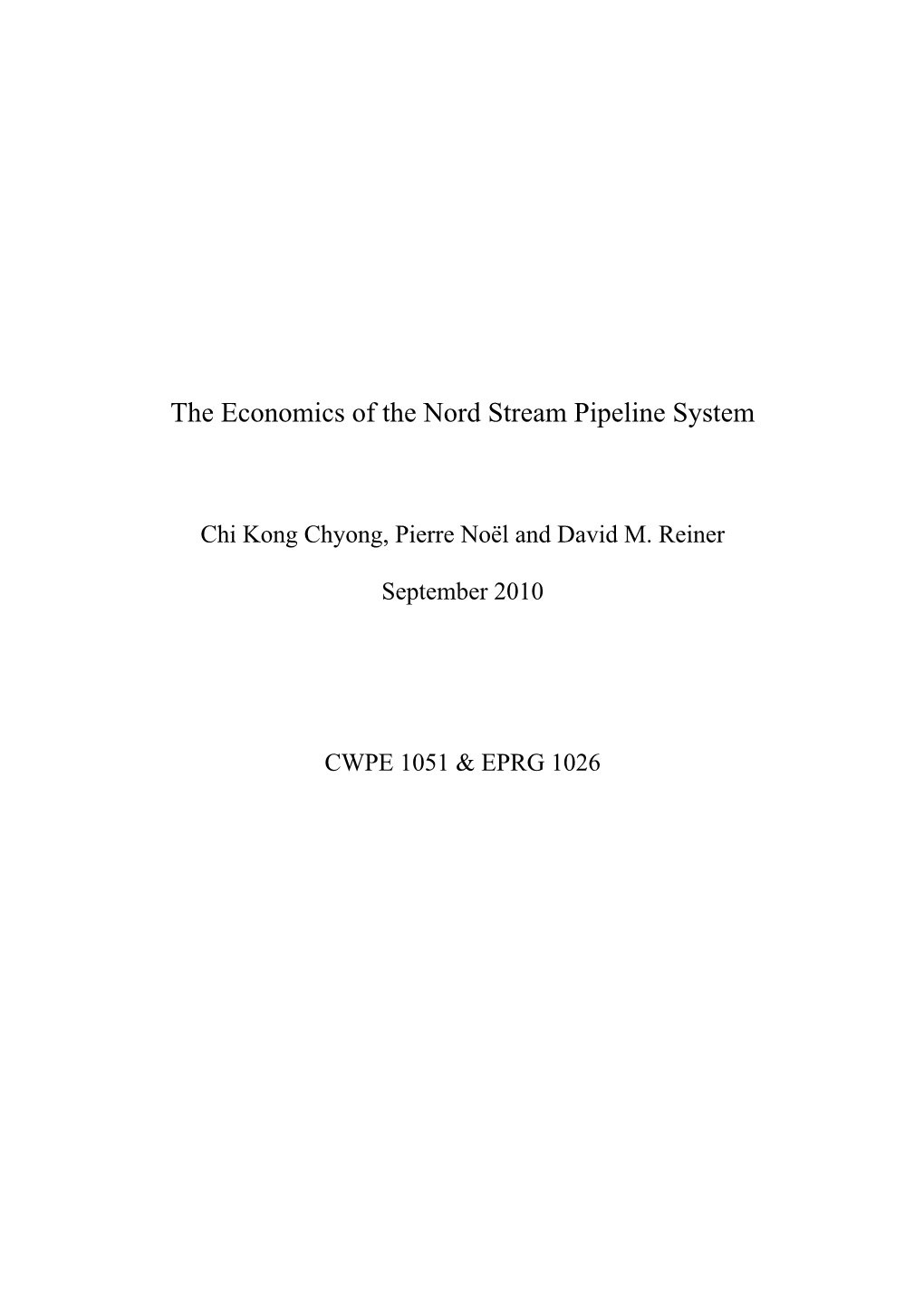 The Economics of the Nord Stream Pipeline System