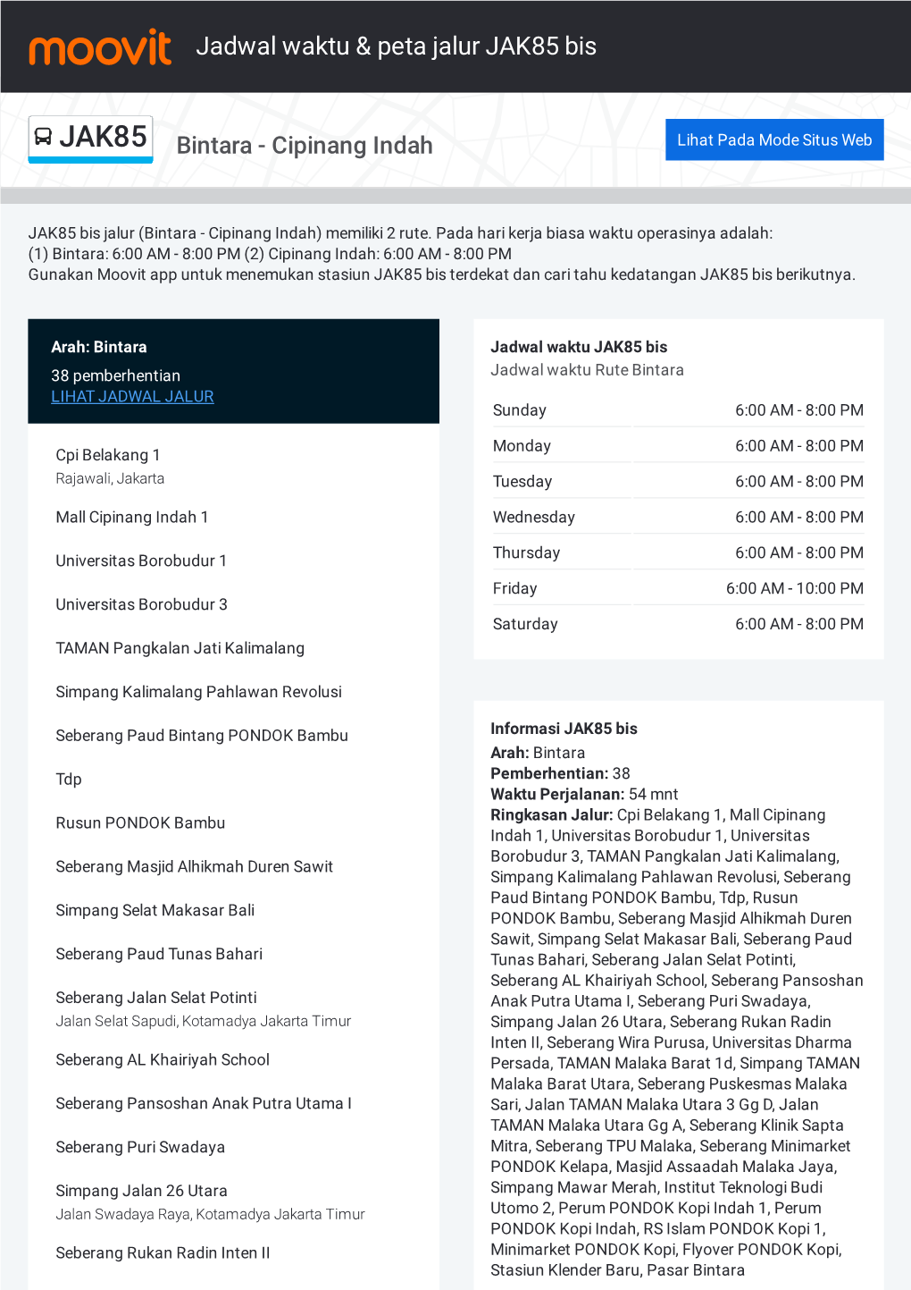 Jadwal Waktu & Peta Jrute Alur JAK85