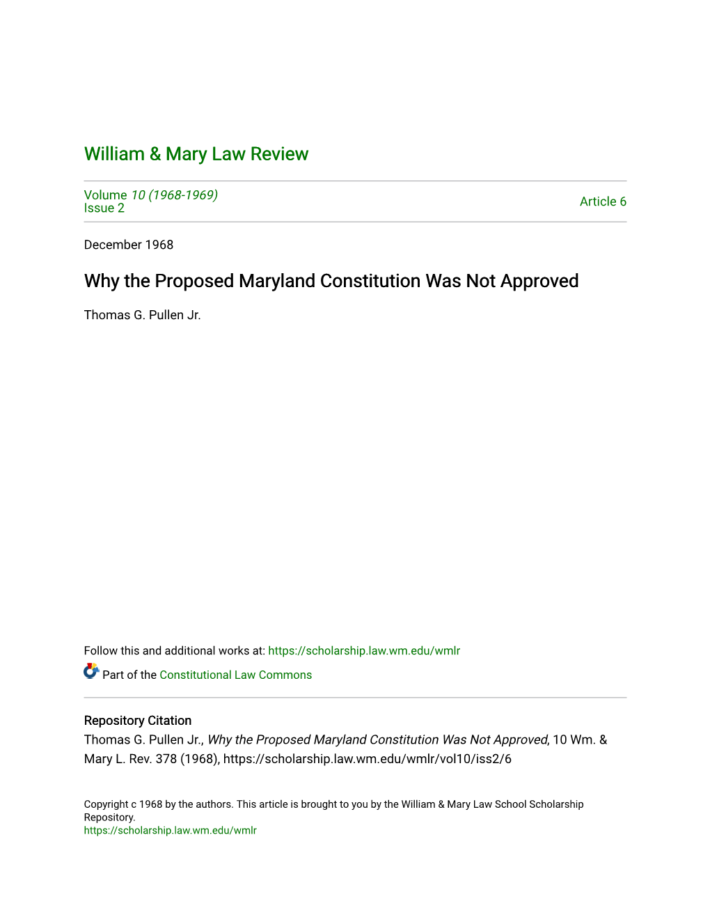 Why the Proposed Maryland Constitution Was Not Approved