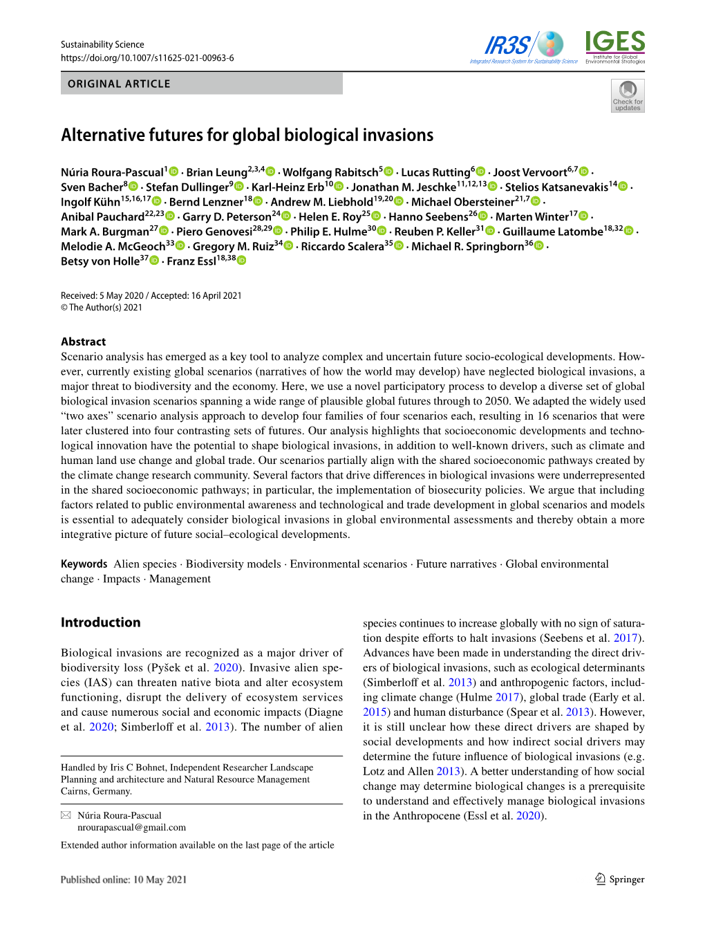 Alternative Futures for Global Biological Invasions