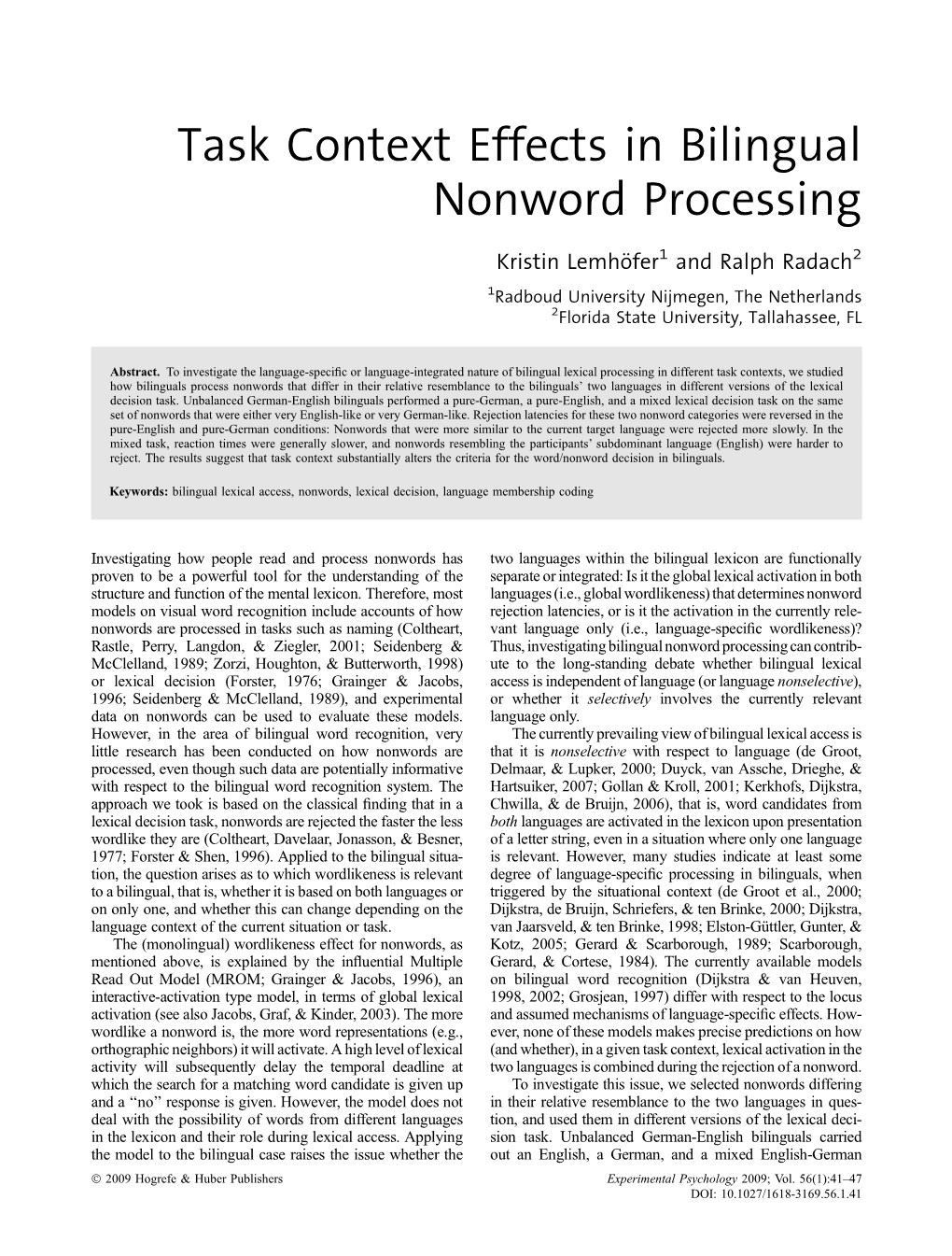 Task Context Effects in Bilingual Nonword Processing