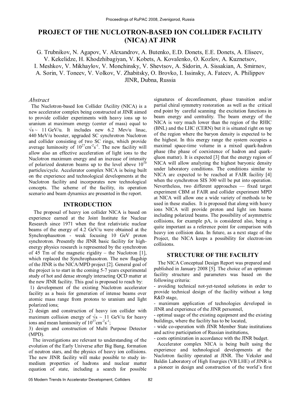 Project of the Nuclotron-Based Ion Collider Facility (Nica) at Jinr G