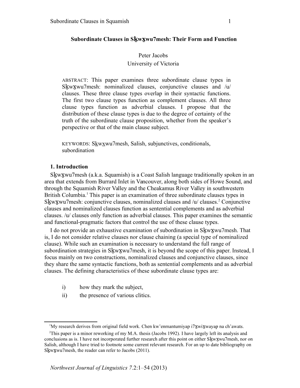 Subordinate Clauses in Squamish 1 Subordinate Clauses in S W Wu7mesh