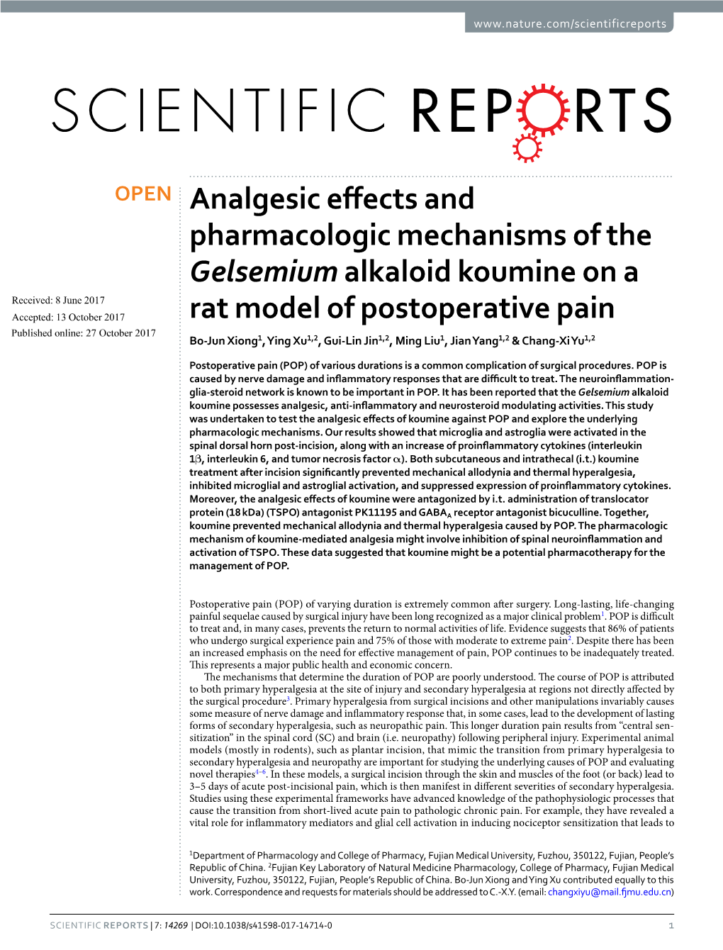 Analgesic Effects and Pharmacologic Mechanisms of the Gelsemium