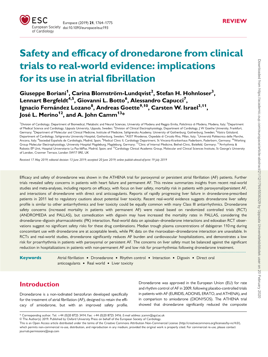 Safety and Efficacy of Dronedarone from Clinical Trials to Real