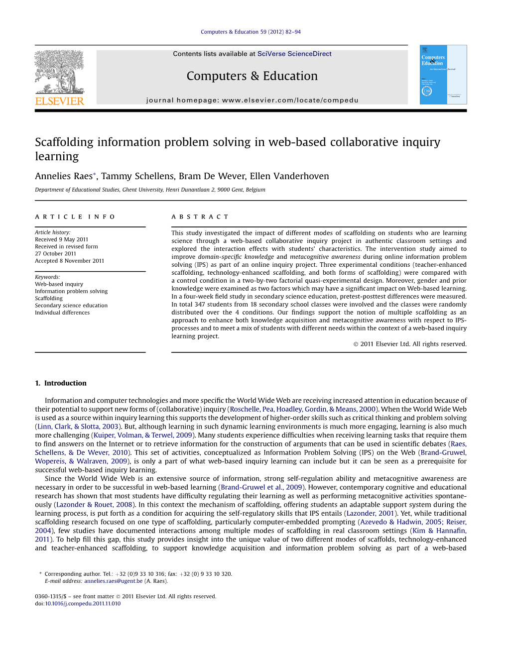 Scaffolding Information Problem Solving in Web-Based Collaborative Inquiry Learning