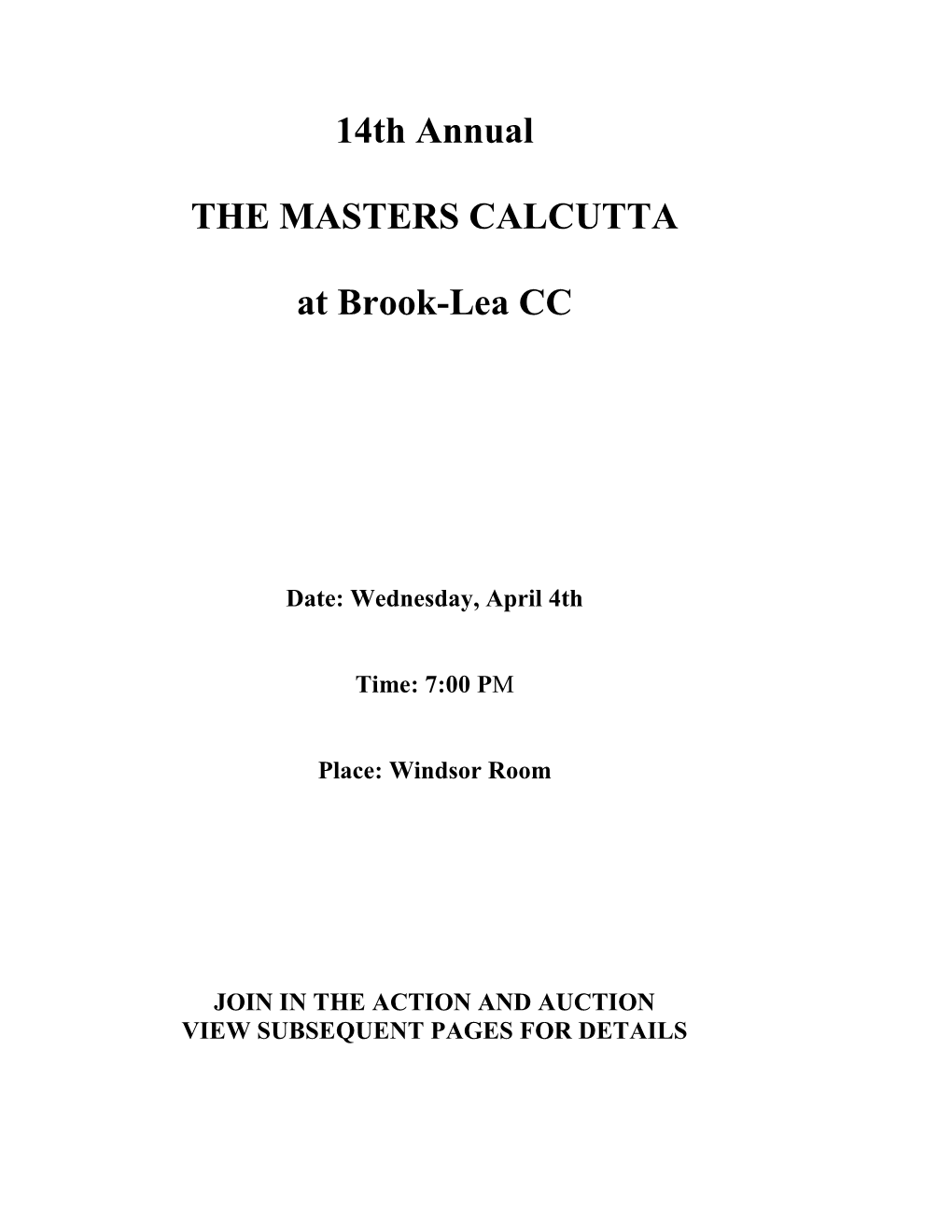 2018 Masters Calcutta