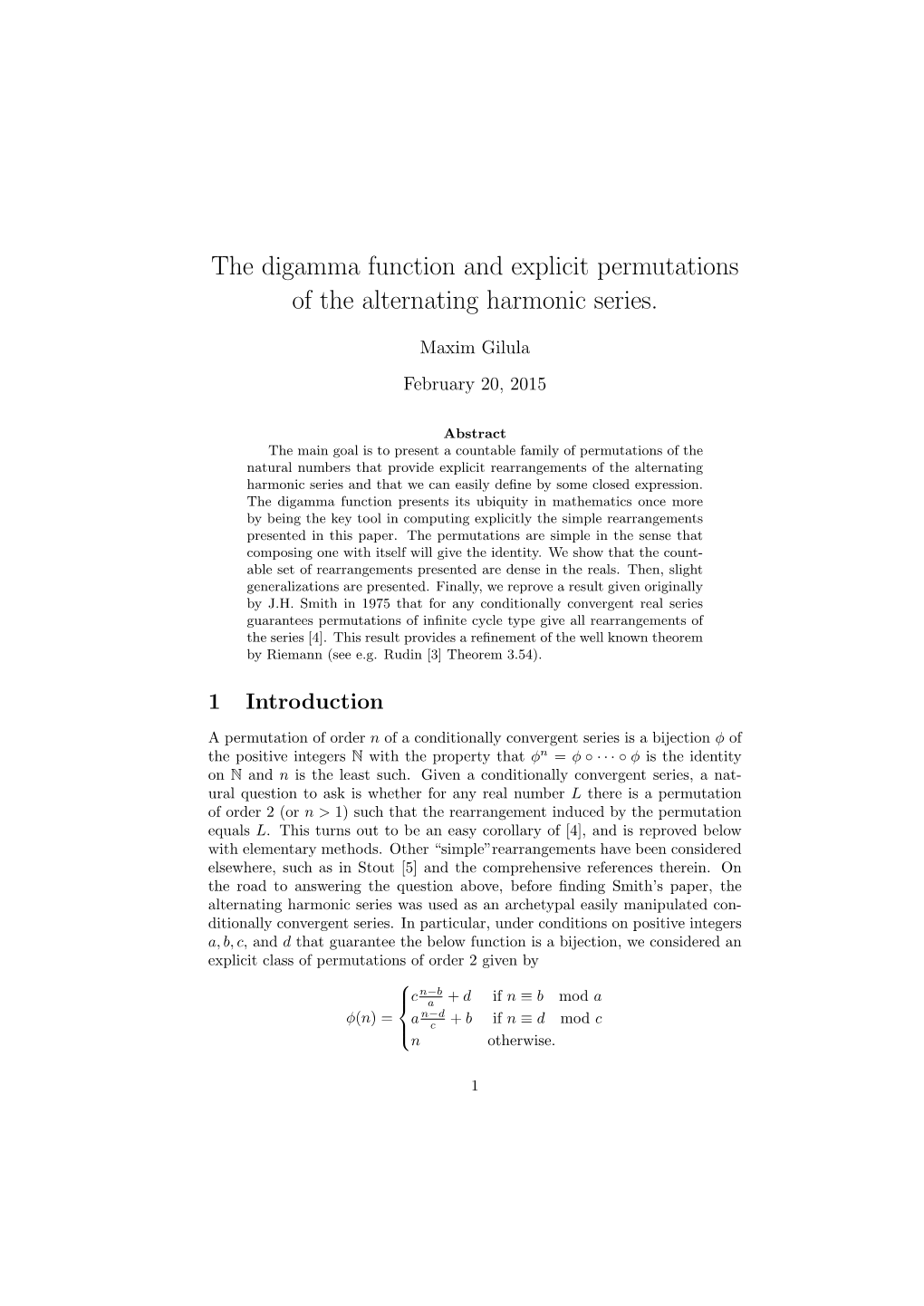 The Digamma Function and Explicit Permutations of the Alternating Harmonic Series