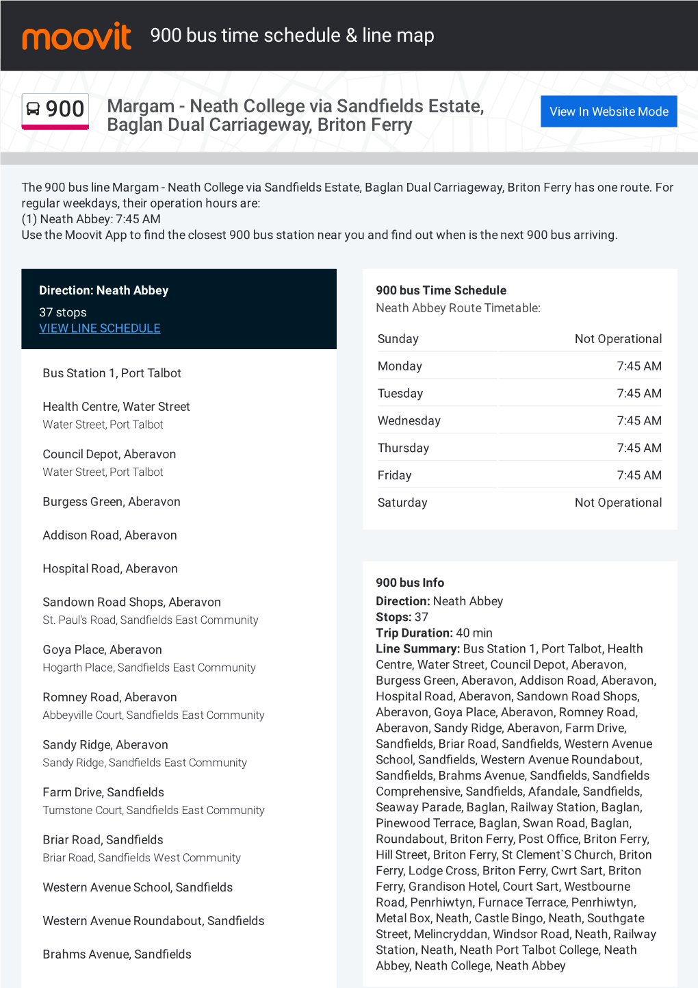 900 Bus Time Schedule & Line Route