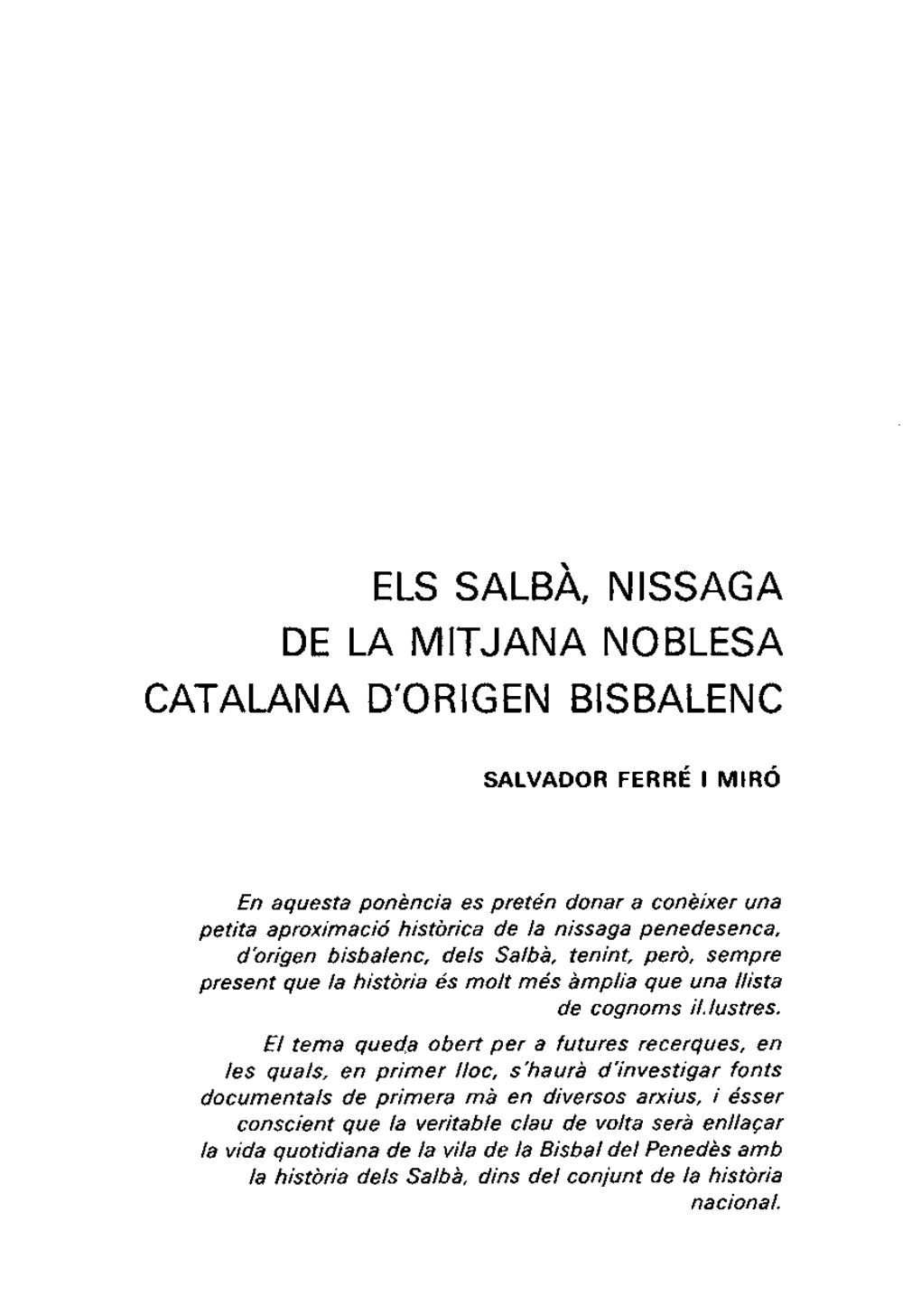 Els Salba, Nissaga De La Mitjana Noblesa Catalana D'origen Bisbalenc