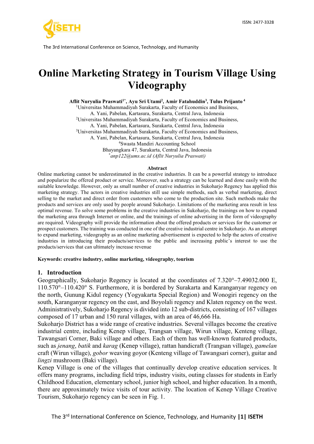 Online Marketing Strategy in Tourism Village Using Videography