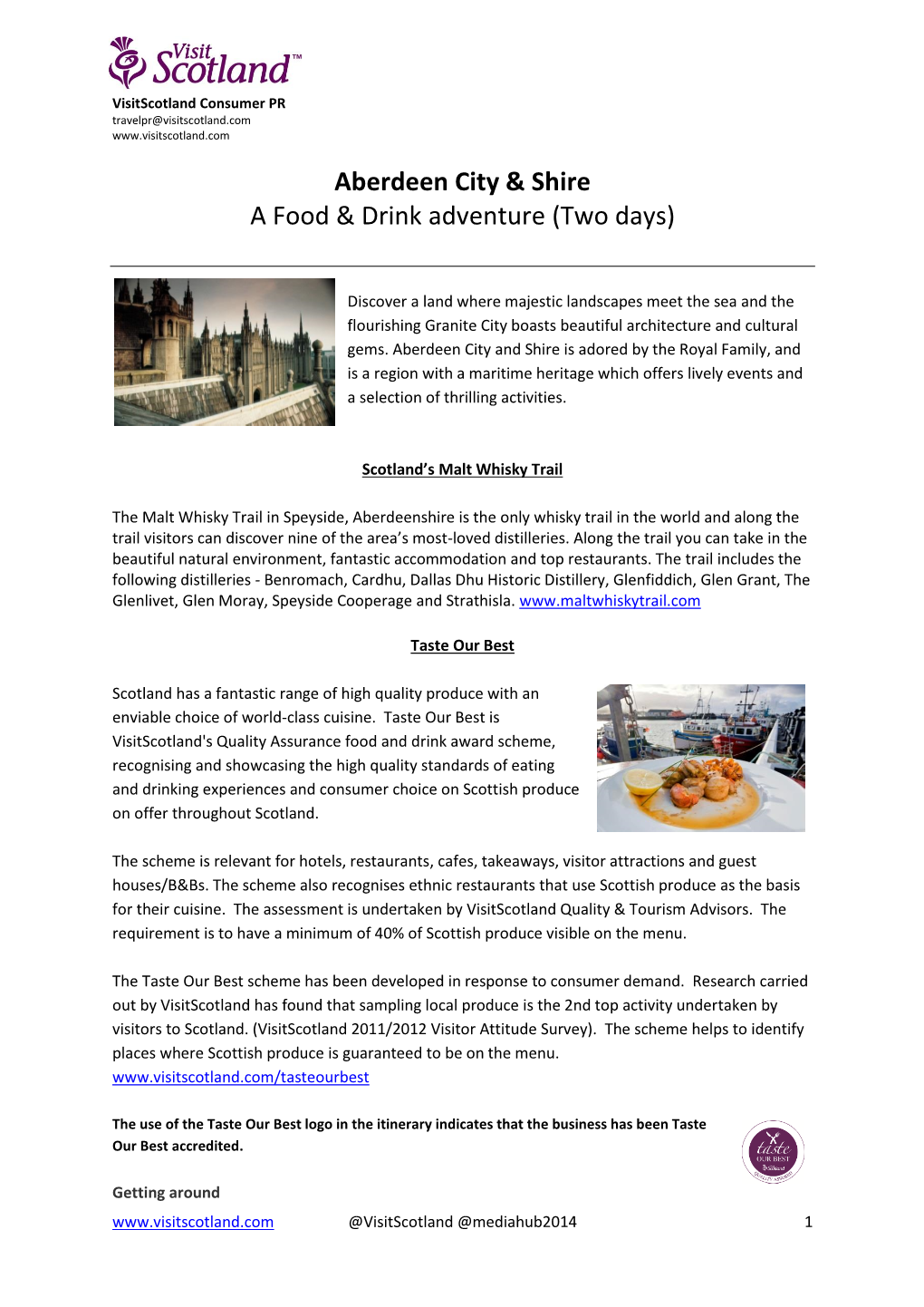 Aberdeen City & Shire a Food & Drink Adventure (Two Days)