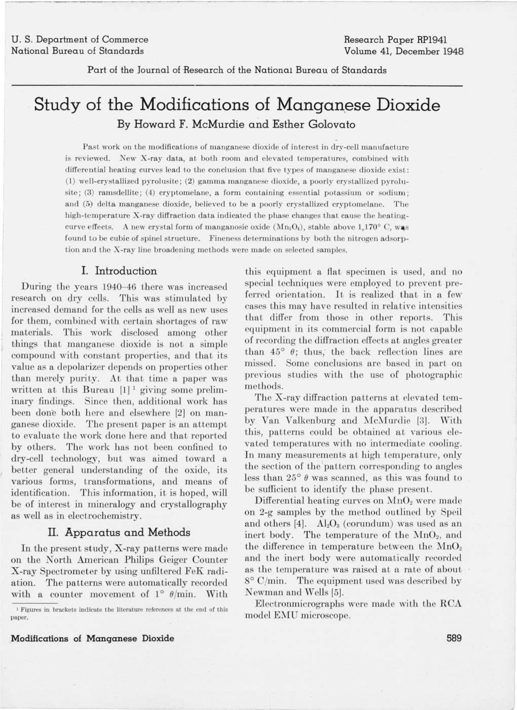 Study of the Modifications of Manganese Dioxide