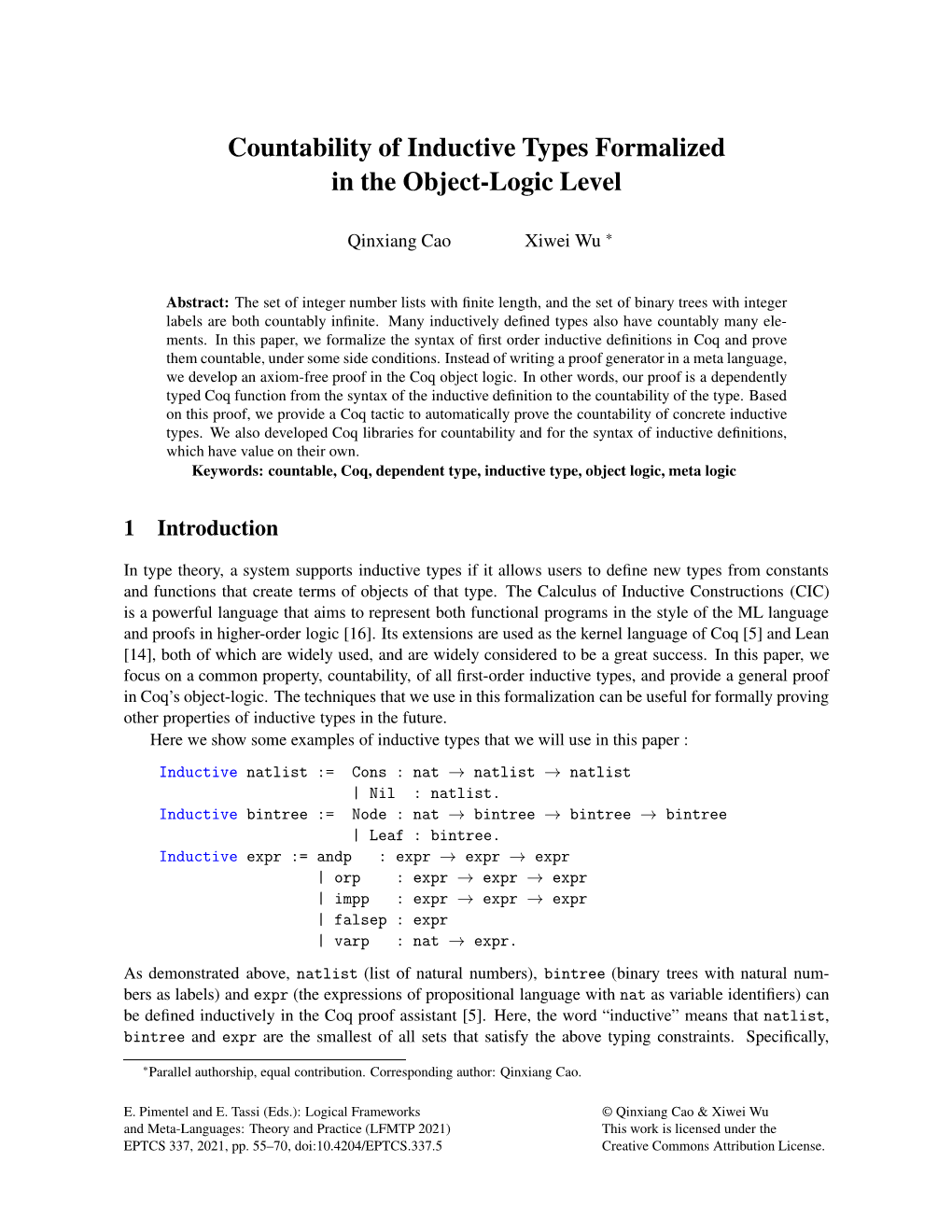 Countability of Inductive Types Formalized in the Object-Logic Level