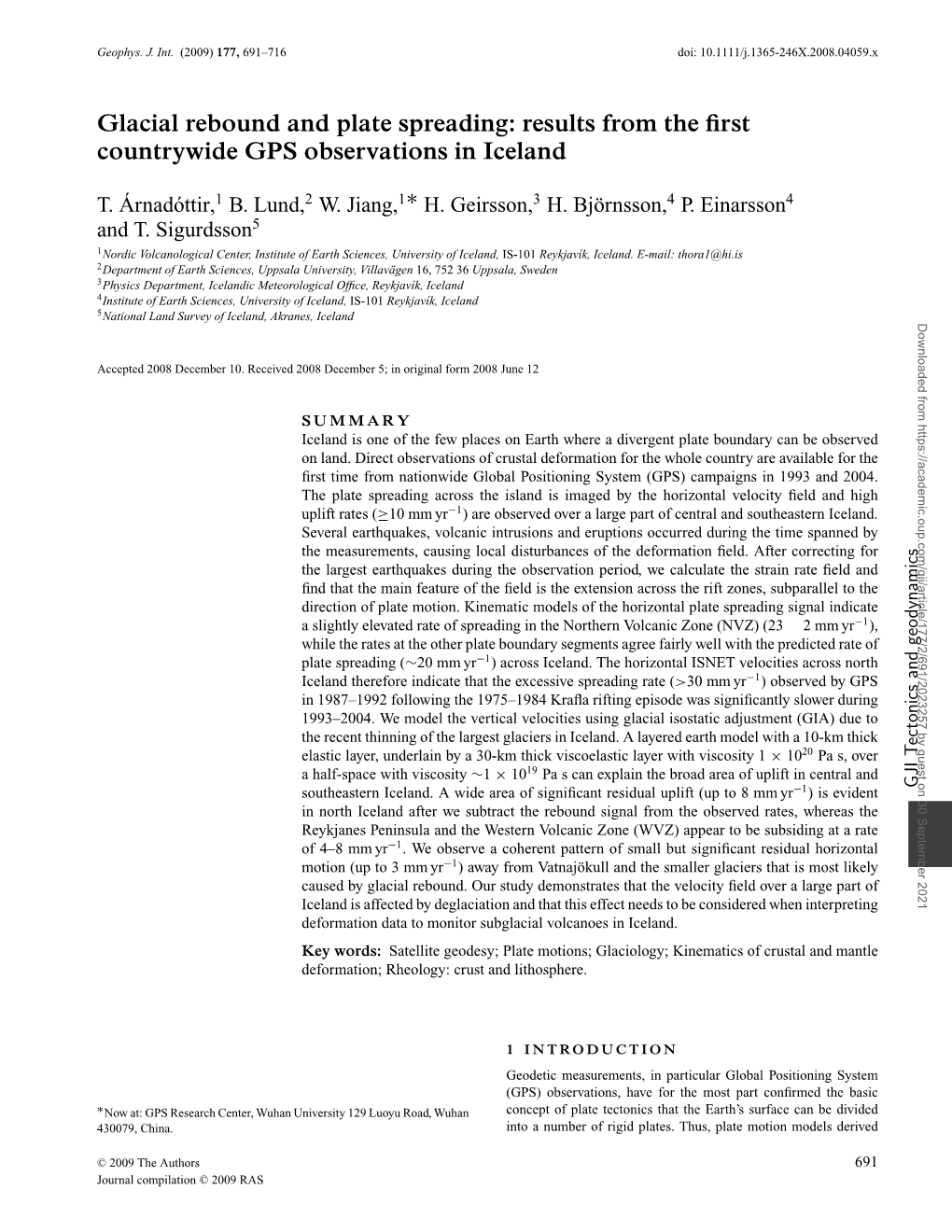 Glacial Rebound and Plate Spreading: Results from the First Countrywide GPS Observations in Iceland