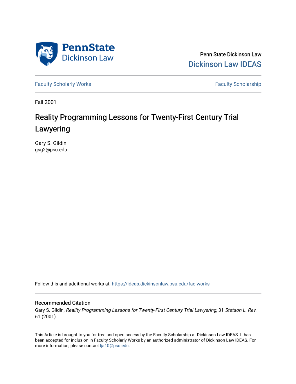 Reality Programming Lessons for Twenty-First Century Trial Lawyering