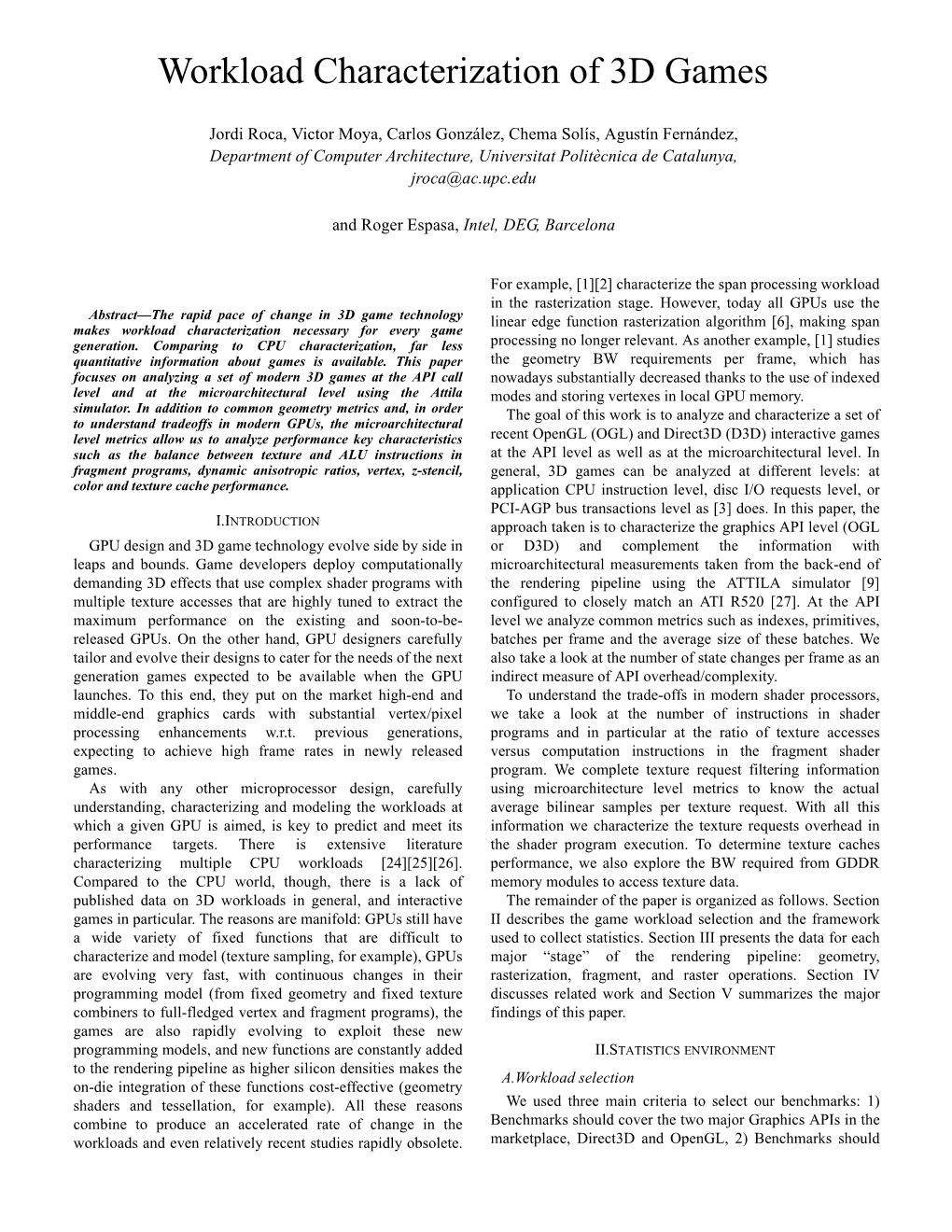 Workload Characterization of 3D Games