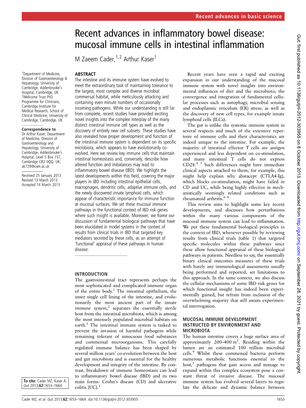 Recent Advances in Inflammatory Bowel Disease: Mucosal Immune