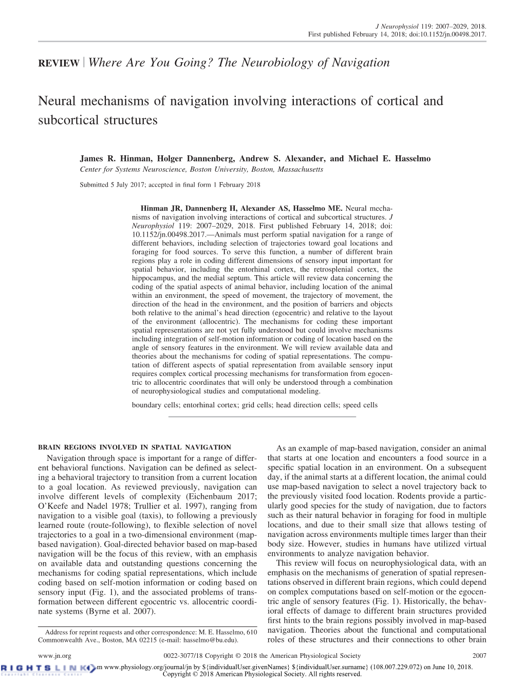 Neural Mechanisms of Navigation Involving Interactions of Cortical and Subcortical Structures