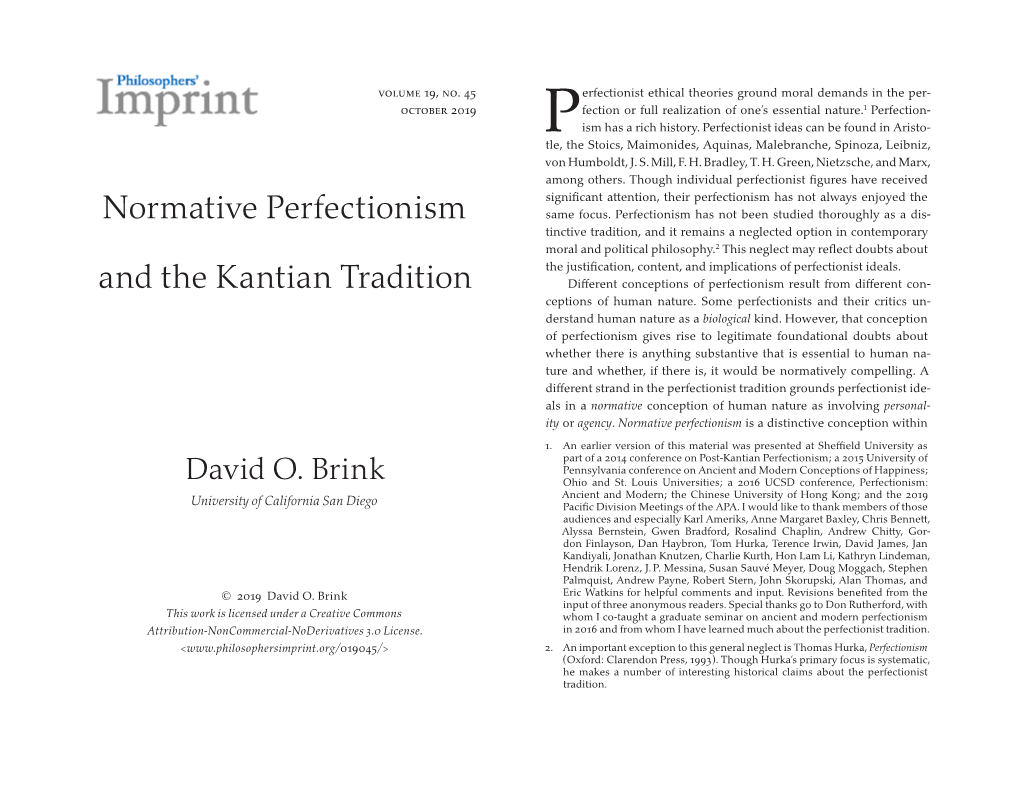 Normative Perfectionism and the Kantian Tradition