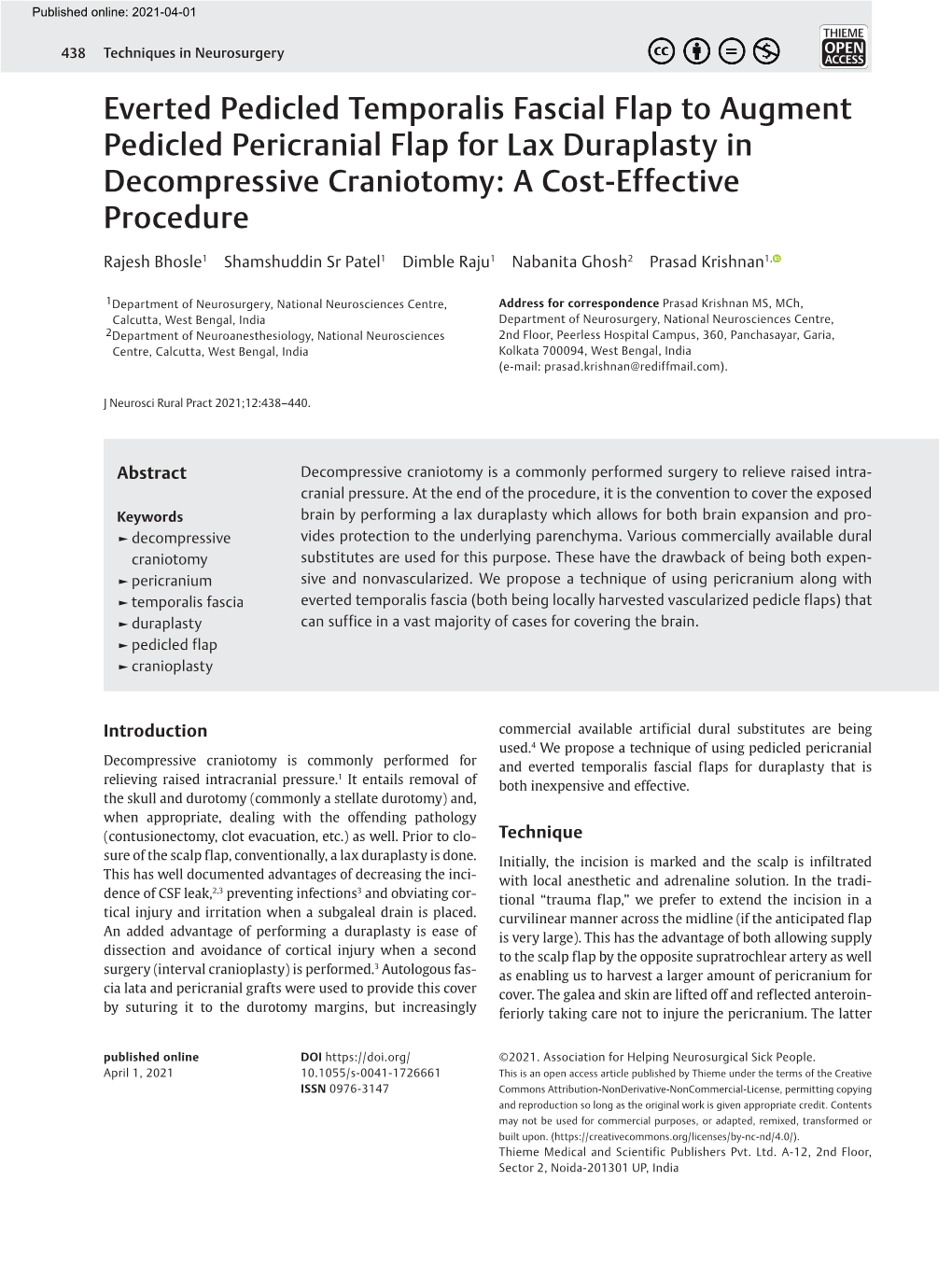 Everted Pedicled Temporalis Fascial Flap to Augment Pedicled Pericranial Flap for Lax Duraplasty in Decompressive Craniotomy: a Cost-Effective Procedure