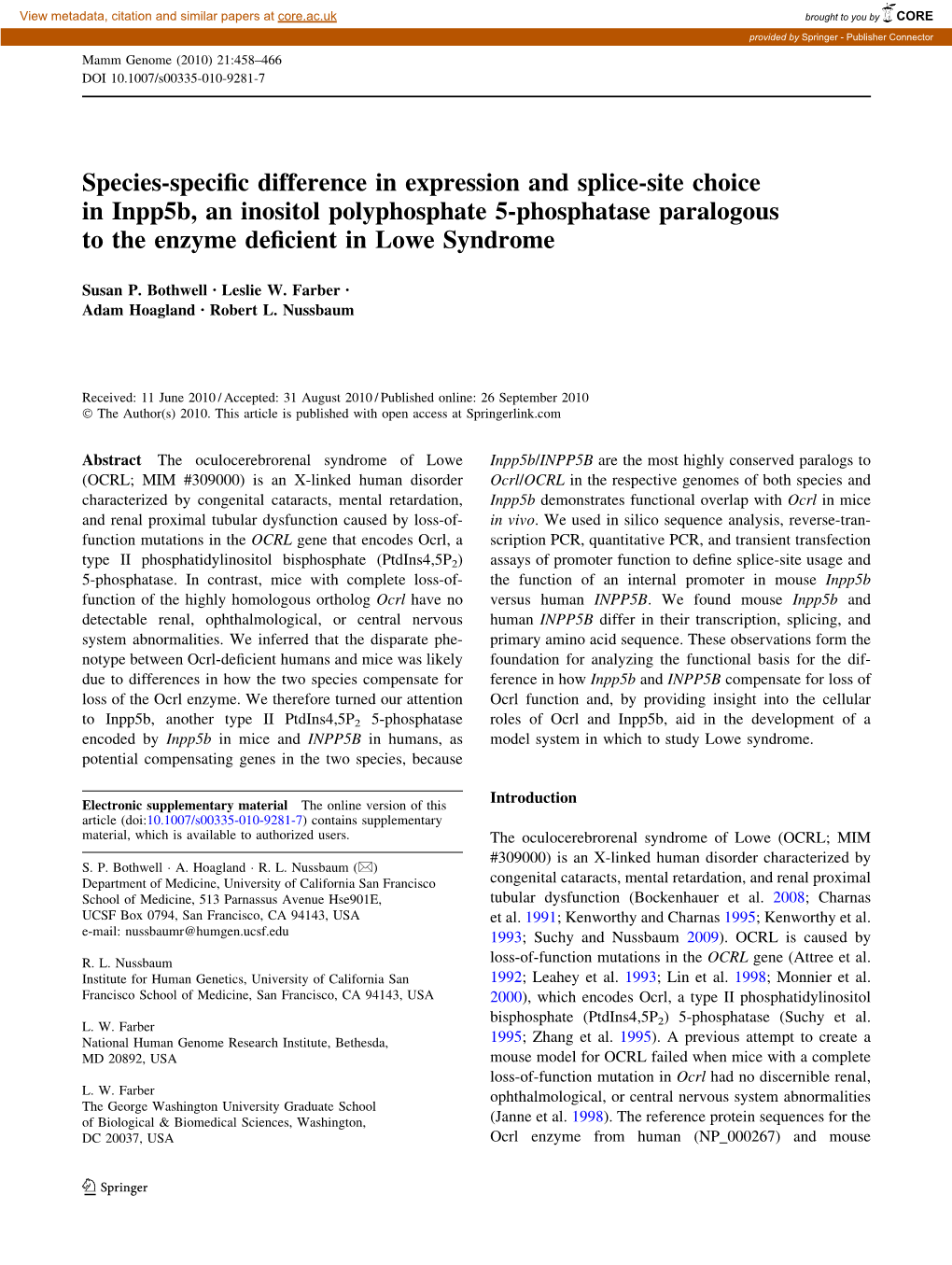 Species-Specific Difference in Expression and Splice-Site Choice In