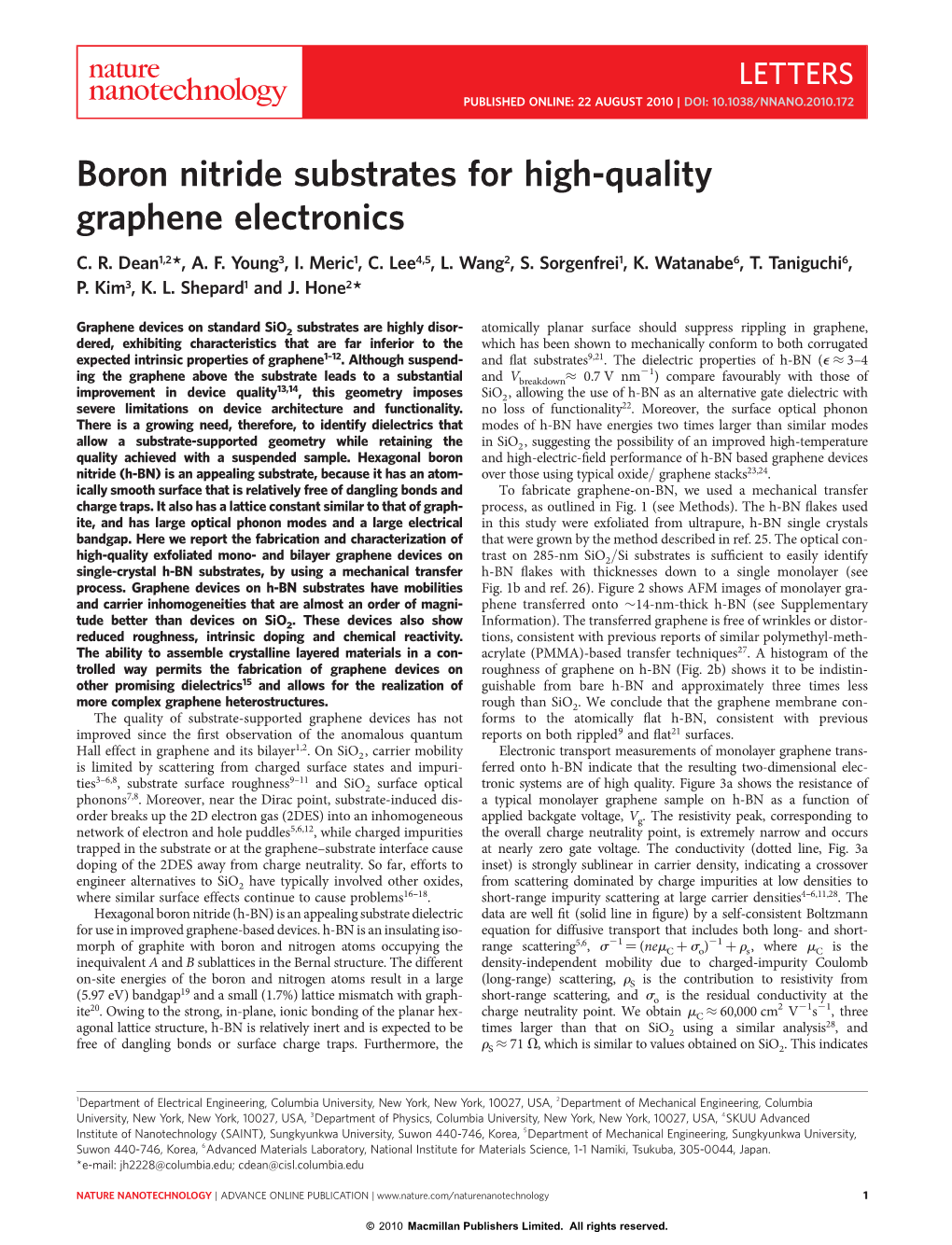 Boron Nitride Substrates for High-Quality Graphene Electronics C