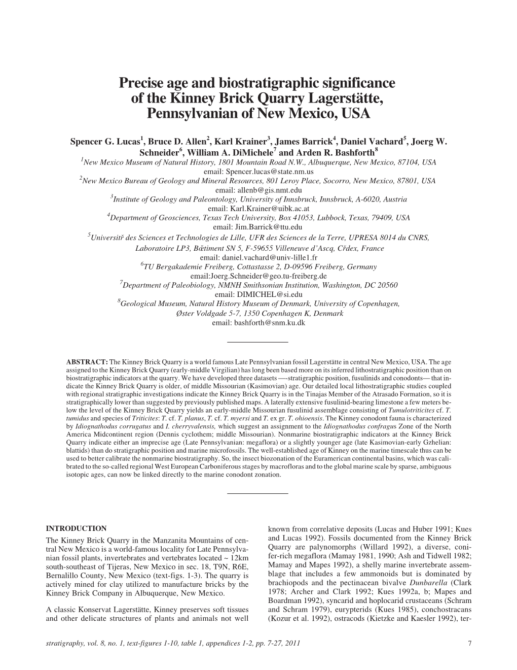 Precise Age and Biostratigraphic Significance of the Kinney Brick Quarry Lagerstätte, Pennsylvanian of New Mexico, USA