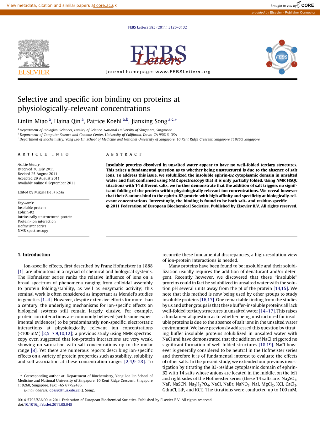 Selective and Specific Ion Binding on Proteins at Physiologically-Relevant