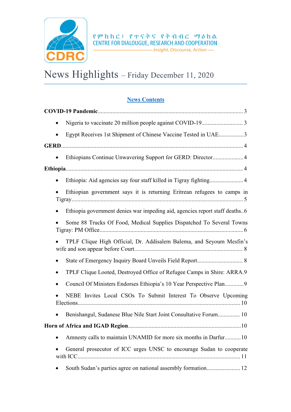 News Highlights – Friday December 11, 2020