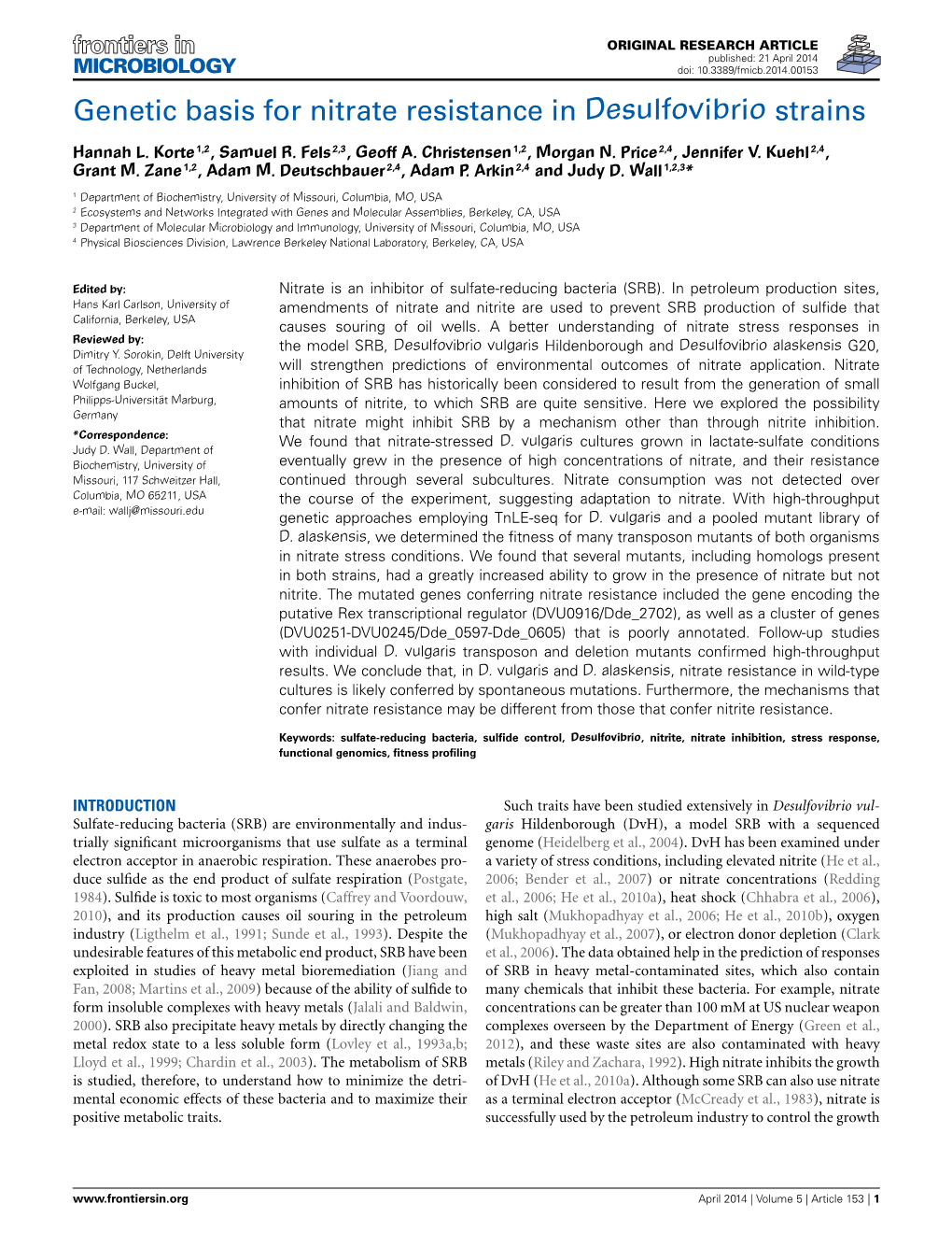 Genetic Basis for Nitrate Resistance in Desulfovibrio Strains