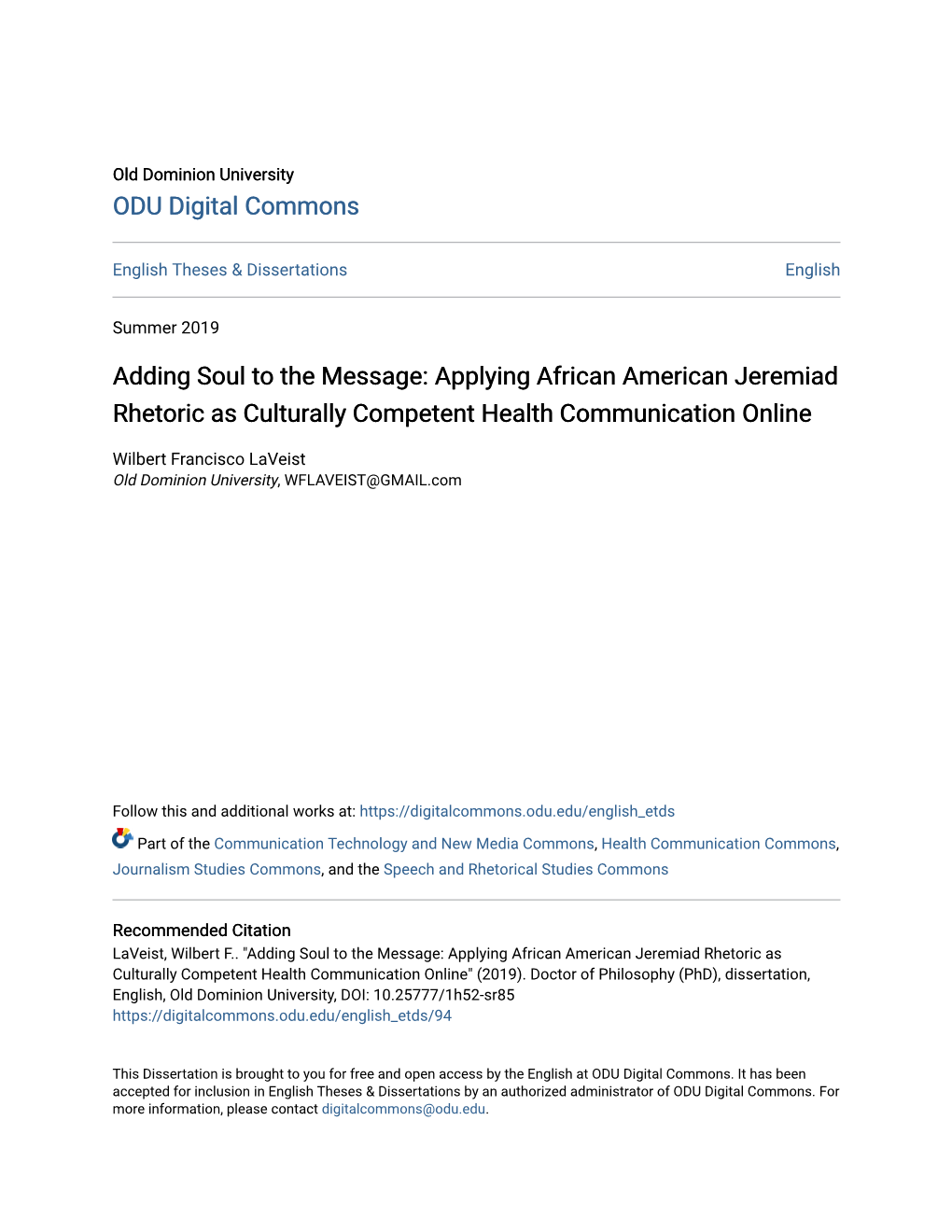 Applying African American Jeremiad Rhetoric As Culturally Competent Health Communication Online