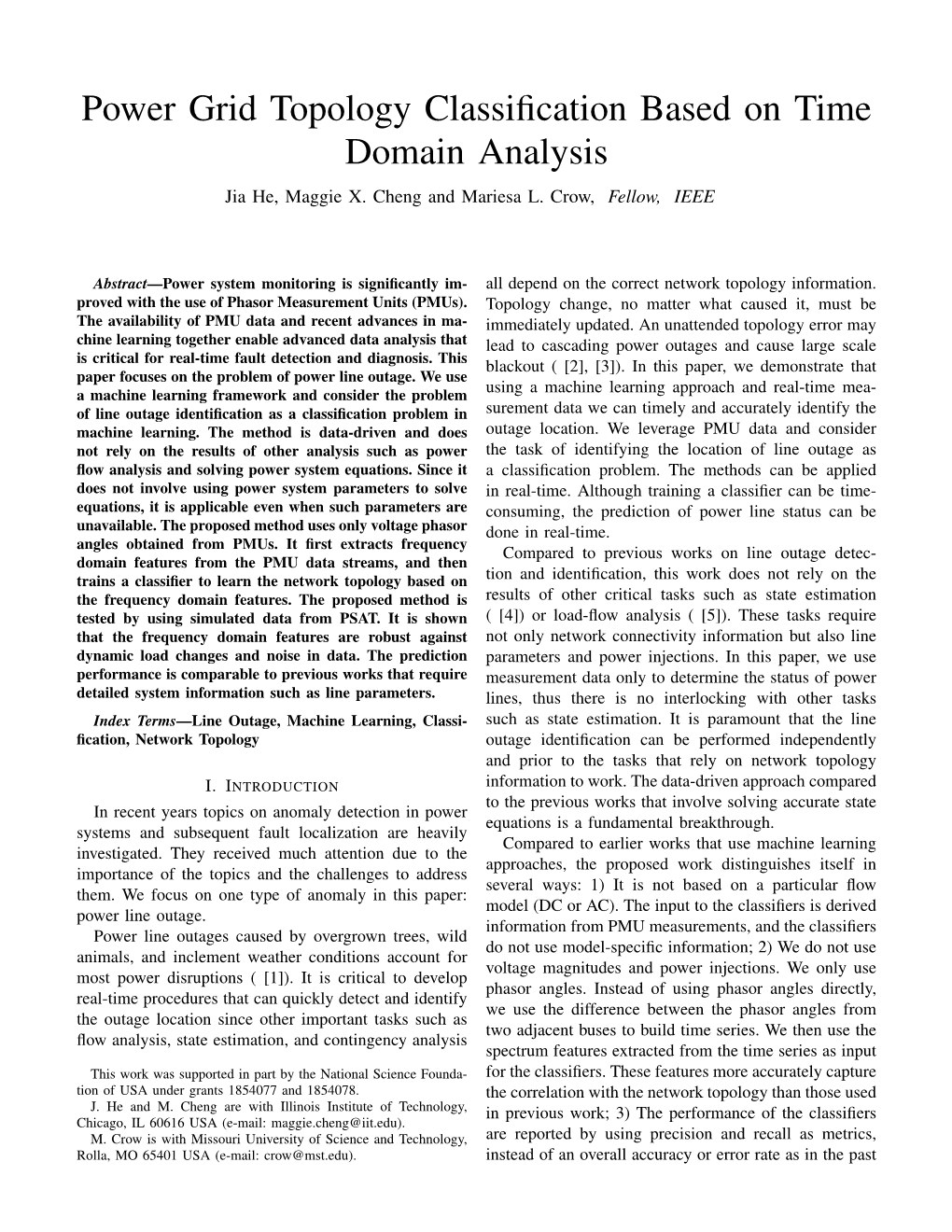 Power Grid Topology Classification Based on Time Domain Analysis